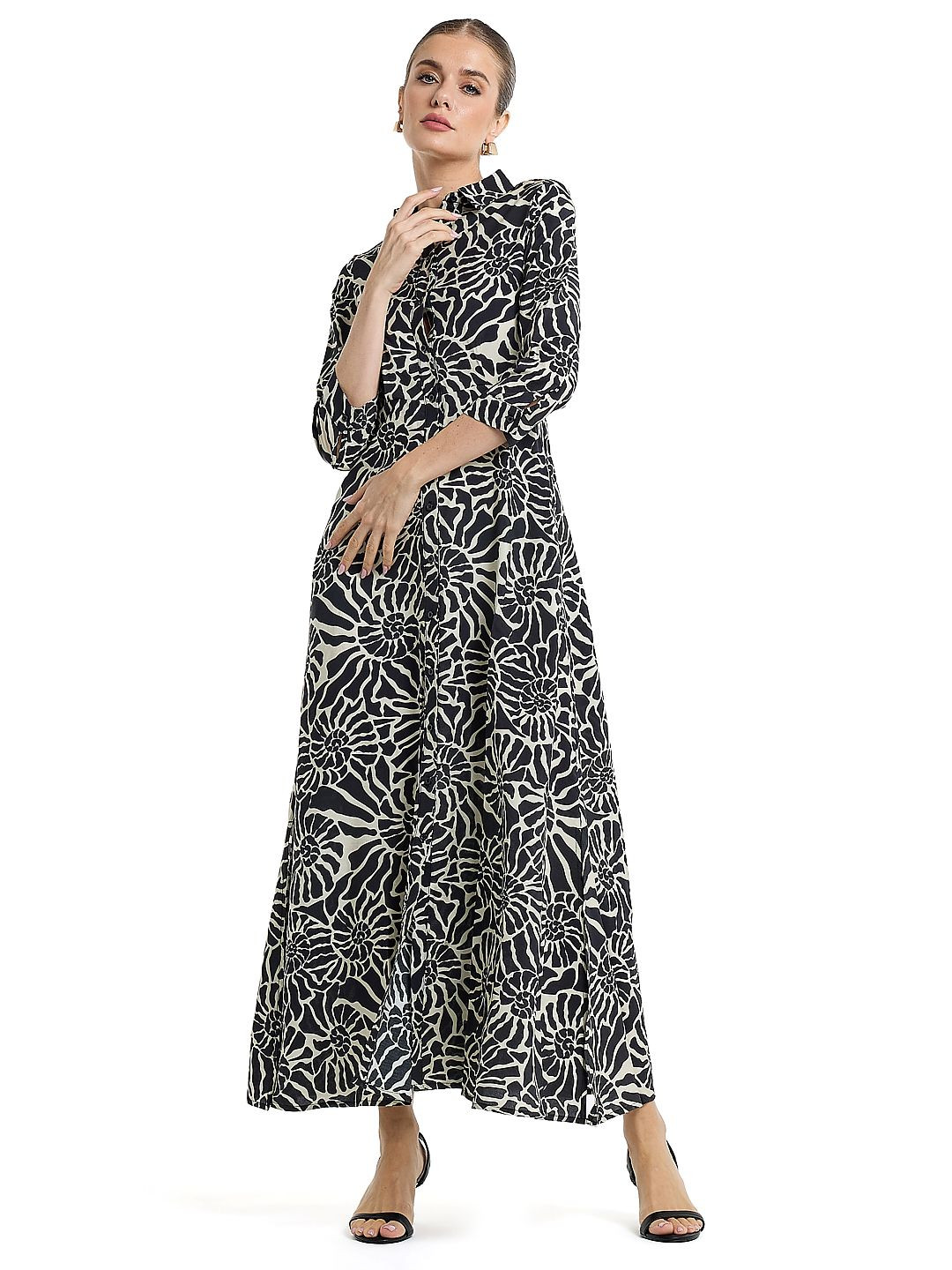 BCBG Printed Shirt Cotton Maxi Dress