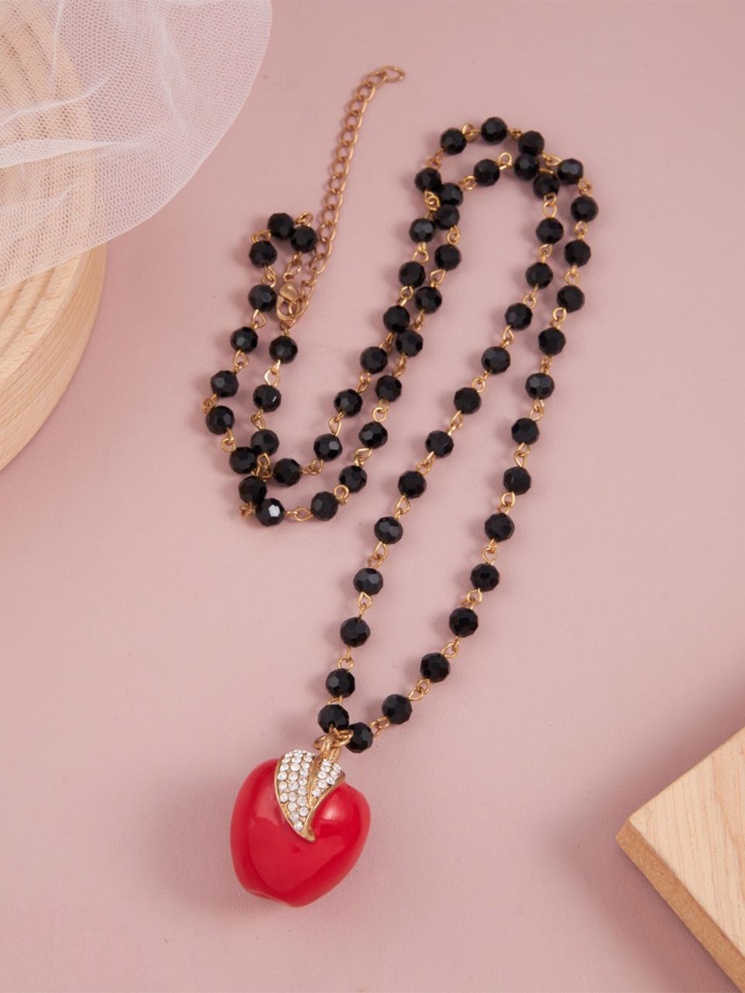 GC PREMIUM JEWELLERY Stainless Steel Beaded Apple Pendant & Crystal Leaf Accent Necklace