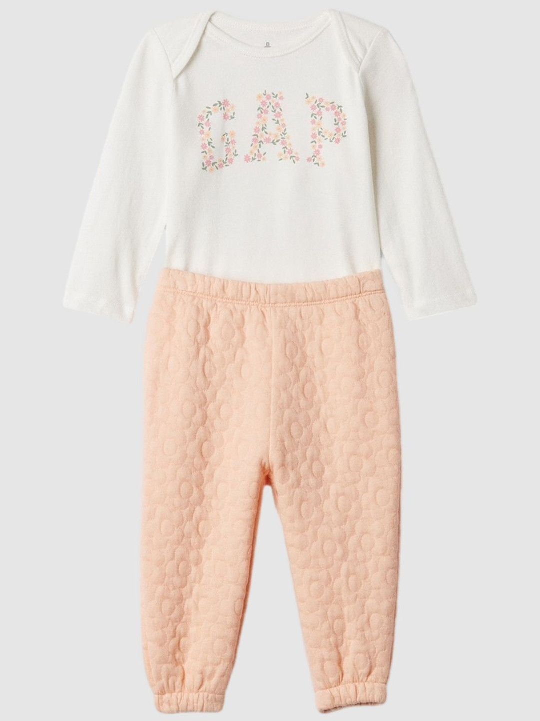 GAP Infants Floral Logo Print Full Sleeves Pure Cotton Bodysuit With Joggers Clothing Set