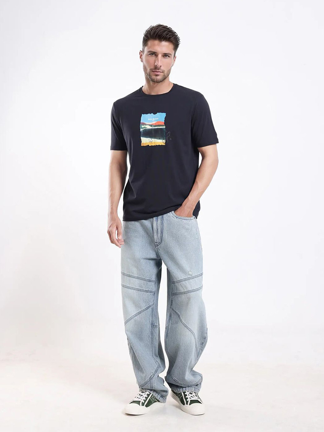 RARE RABBIT Hale Primary Graphic Printed Cotton T-Shirt