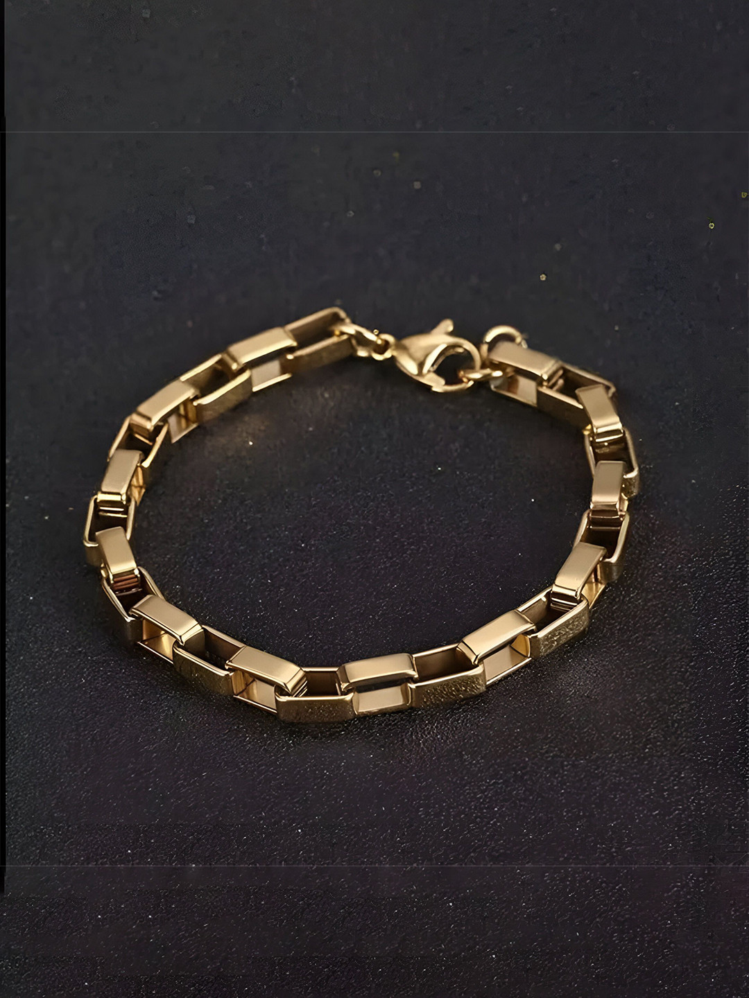 Thrillz Men Stainless Steel Gold-Plated Square Box Link Bracelet