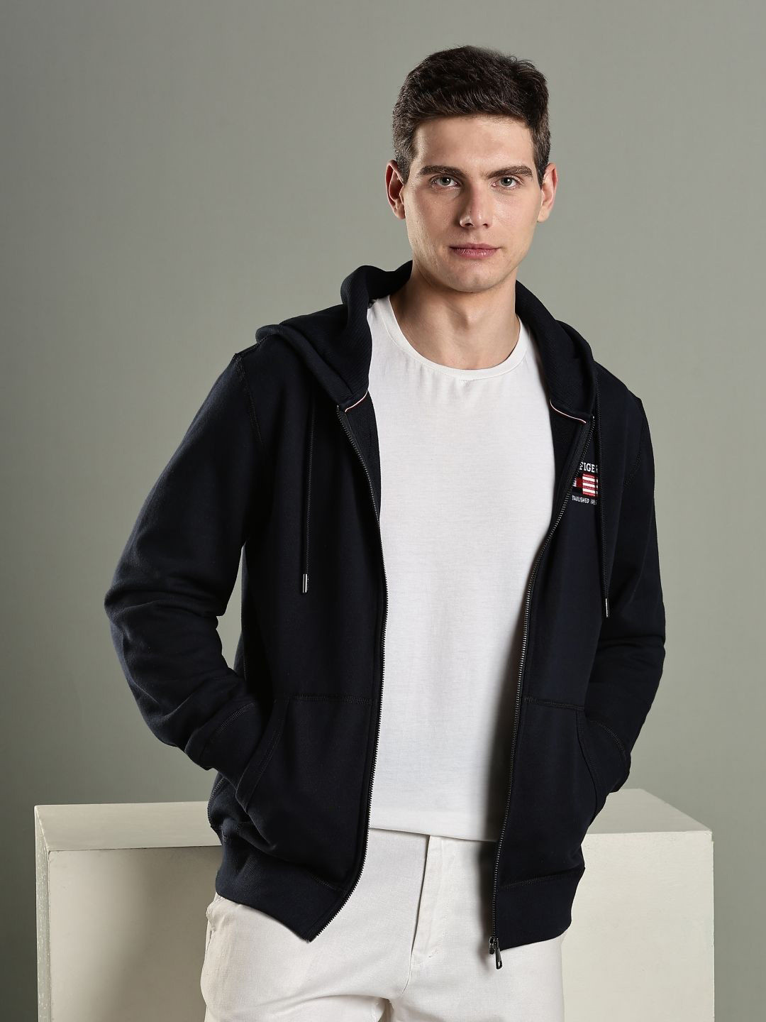 Tommy Hilfiger Europe Hooded Pure Cotton Front-Open Sweatshirt