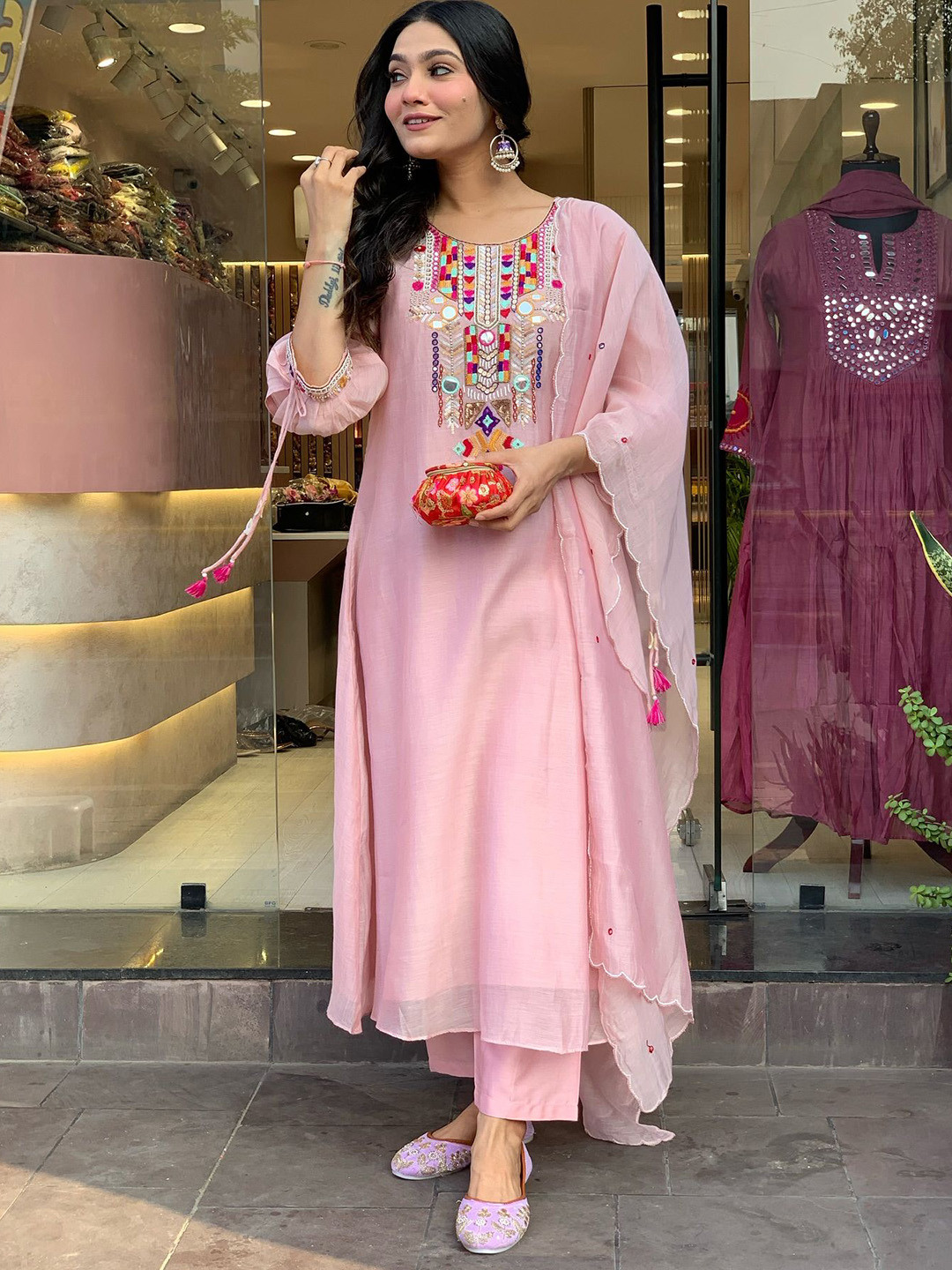 TWINS LADY Women Embroidered Mirror Work Kurta with Trousers & Dupatta