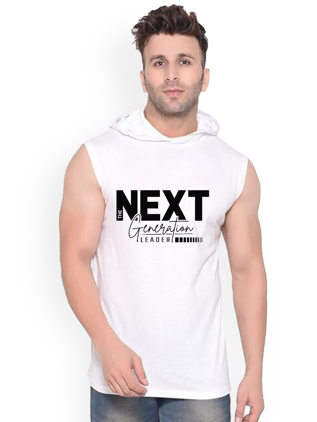 FABSTIEVE Next Generation Printed Hooded Sleeveless Cotton Gym Vest