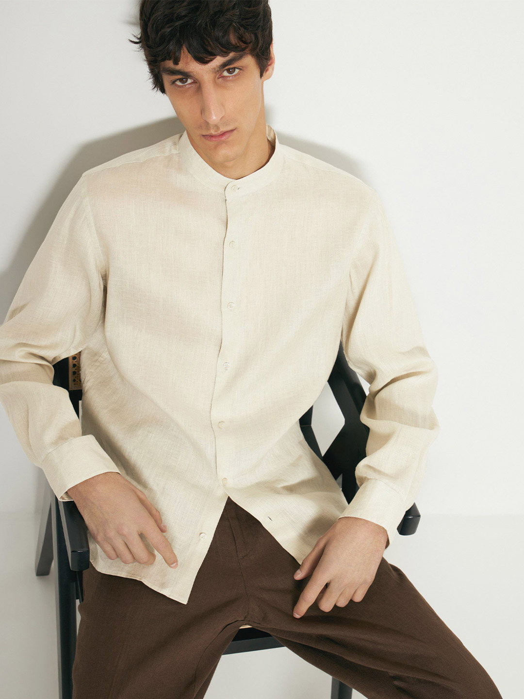 MISCHIEF MONKEY Band Collar Classic Pure Cotton Shirt