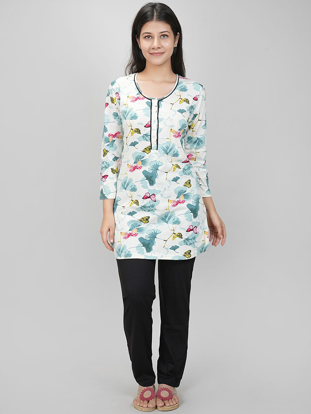 She N She Butterfly Conversational Printed Night suit