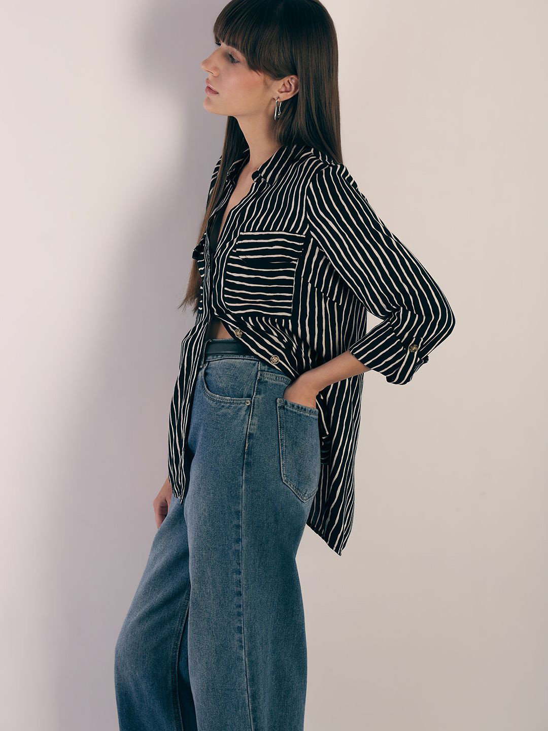 Vero Moda VM Bumpy Vertical Striped Pocket Detail Shirt