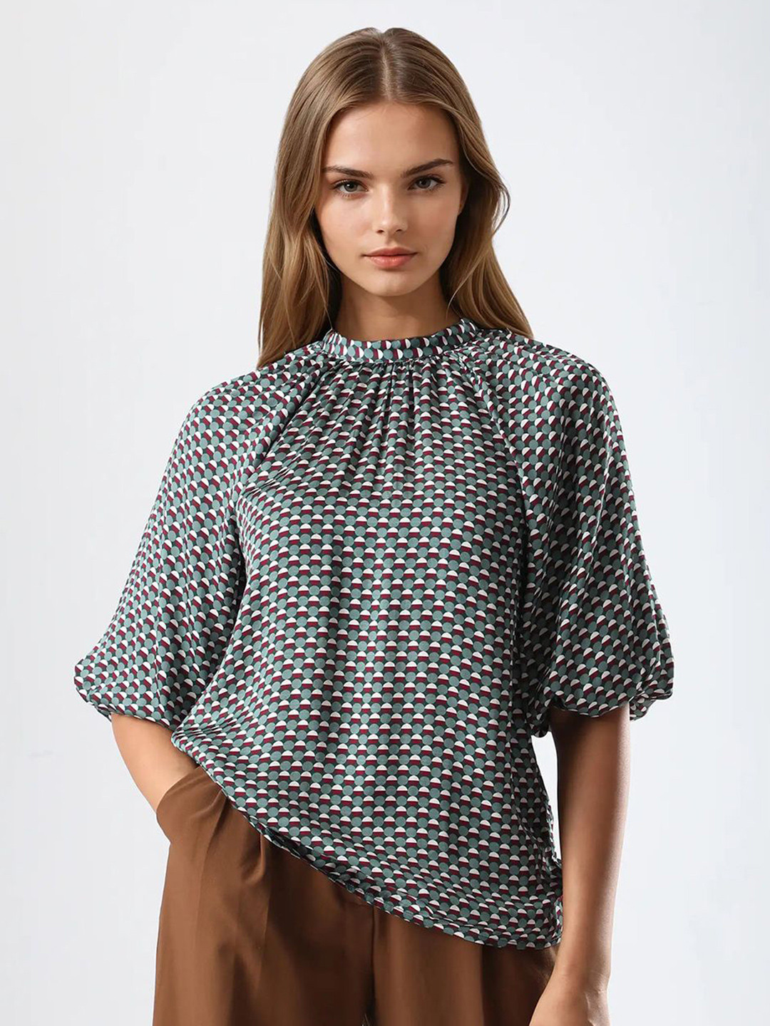 RAREISM Episo Primary Geometric Printed Satin Top