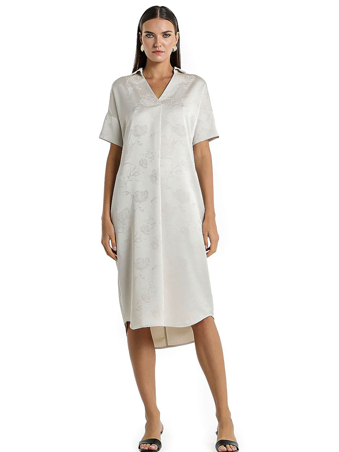 BCBG Women Floral Jacquard Shirt Midi Dress