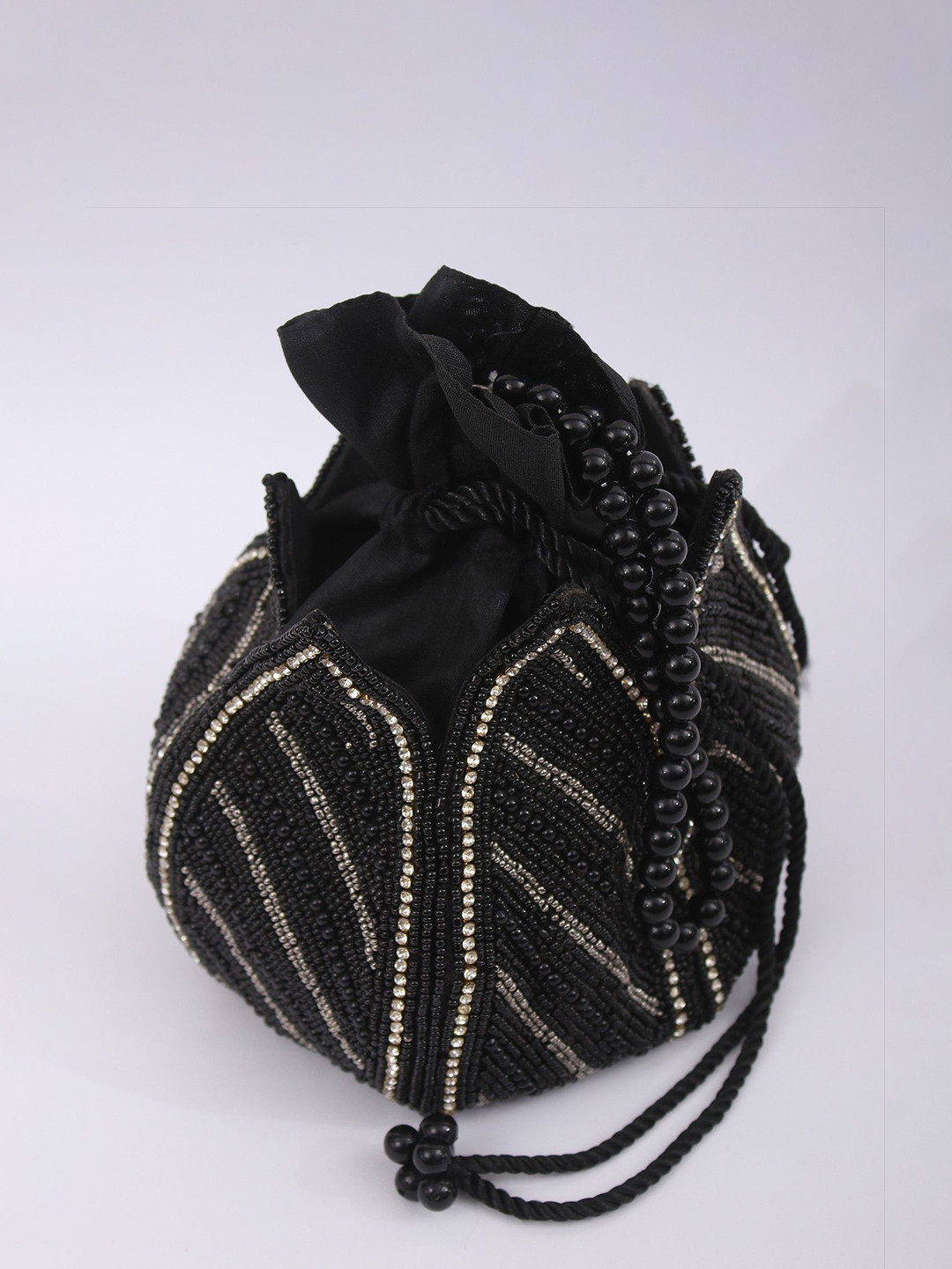 Exotic India Drawstring Lotus Design Bridal Embellished Potli Clutch