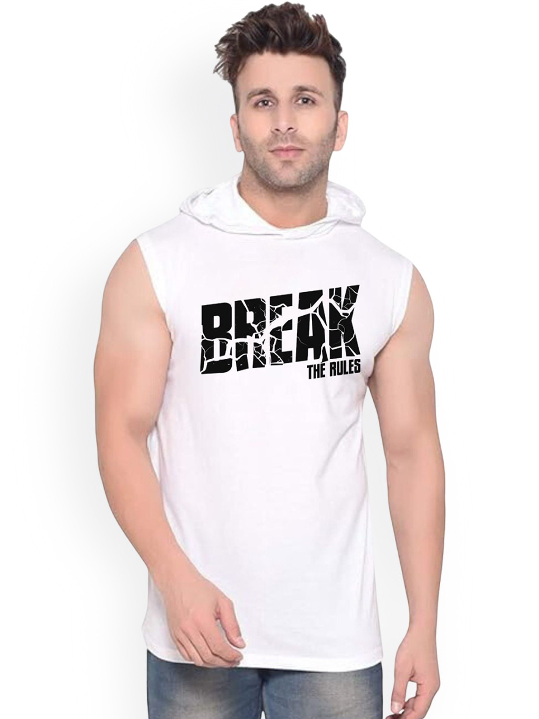 FABSTIEVE Break Printed Cotton Hooded Gym Vest Gym_Vest White_Print-171_gym_vest White M