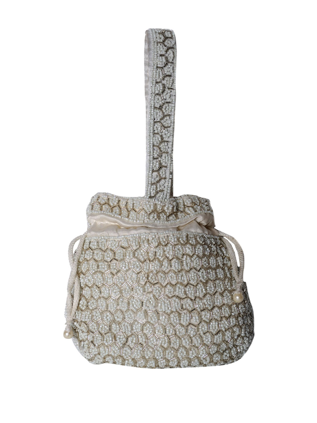 Exotic India Pearls Embroidered Satin Potli Clutch