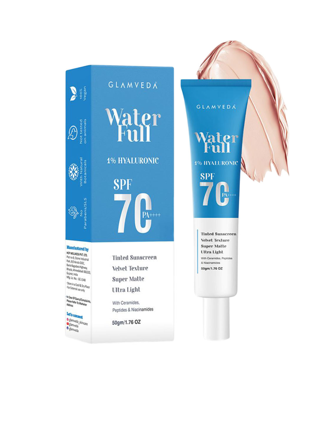 GLAMVEDA Water Full 1% Hyaluronic Sunscreen SPF 70 PA++++ - 50 g