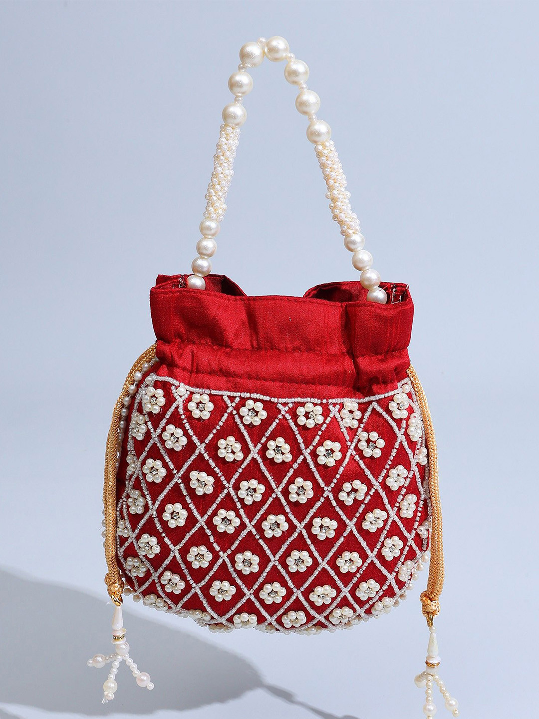 Exotic India Floral Crystal Embroidered Potli Clutch