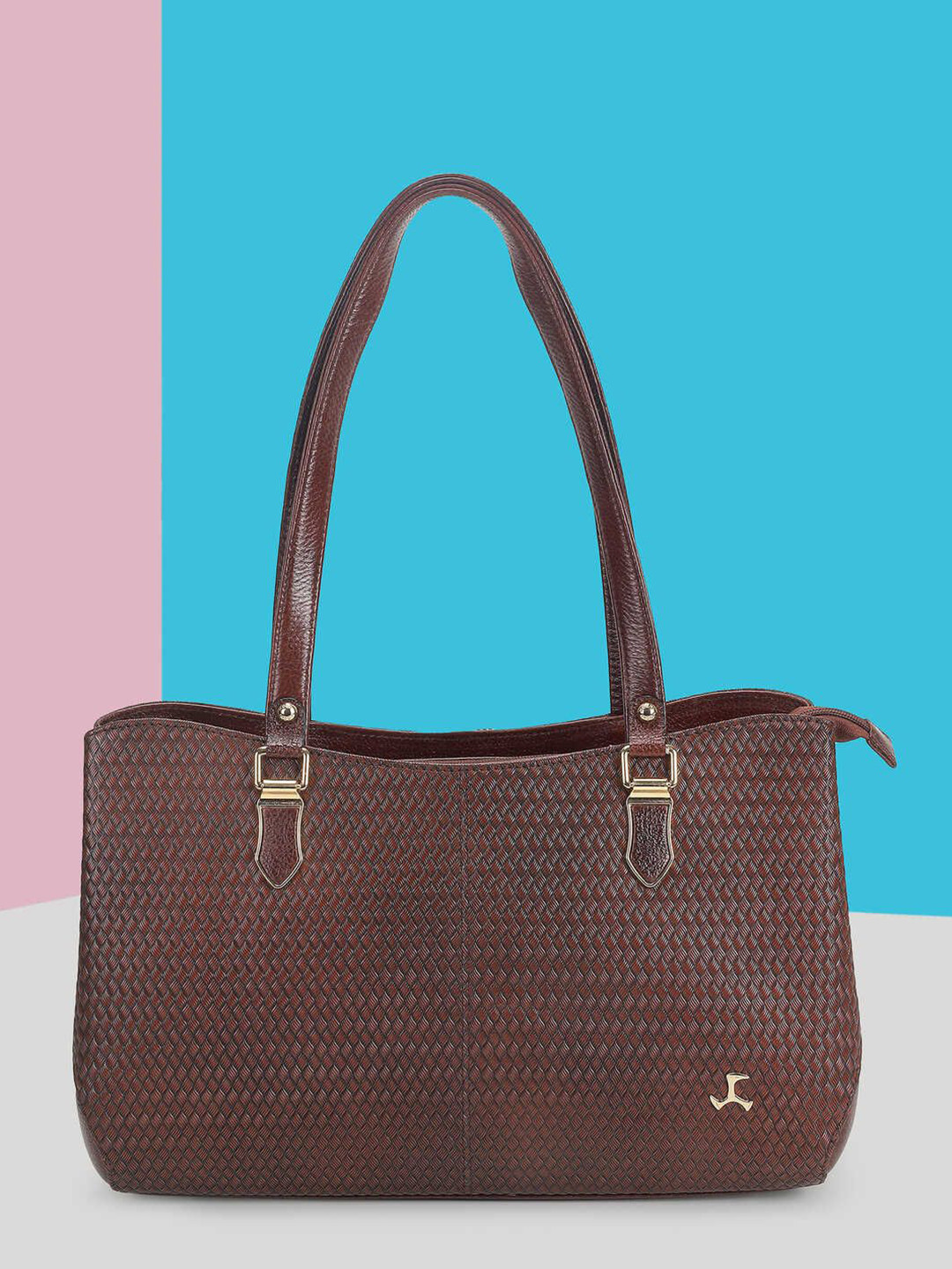 Mochi Textured Leather Structured Handheld Bag with Cut Work