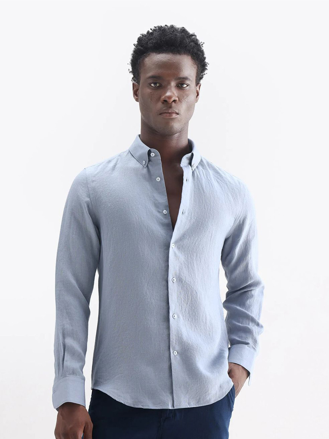 RARE RABBIT Button-Down Collar Comfort Linen Casual Shirt