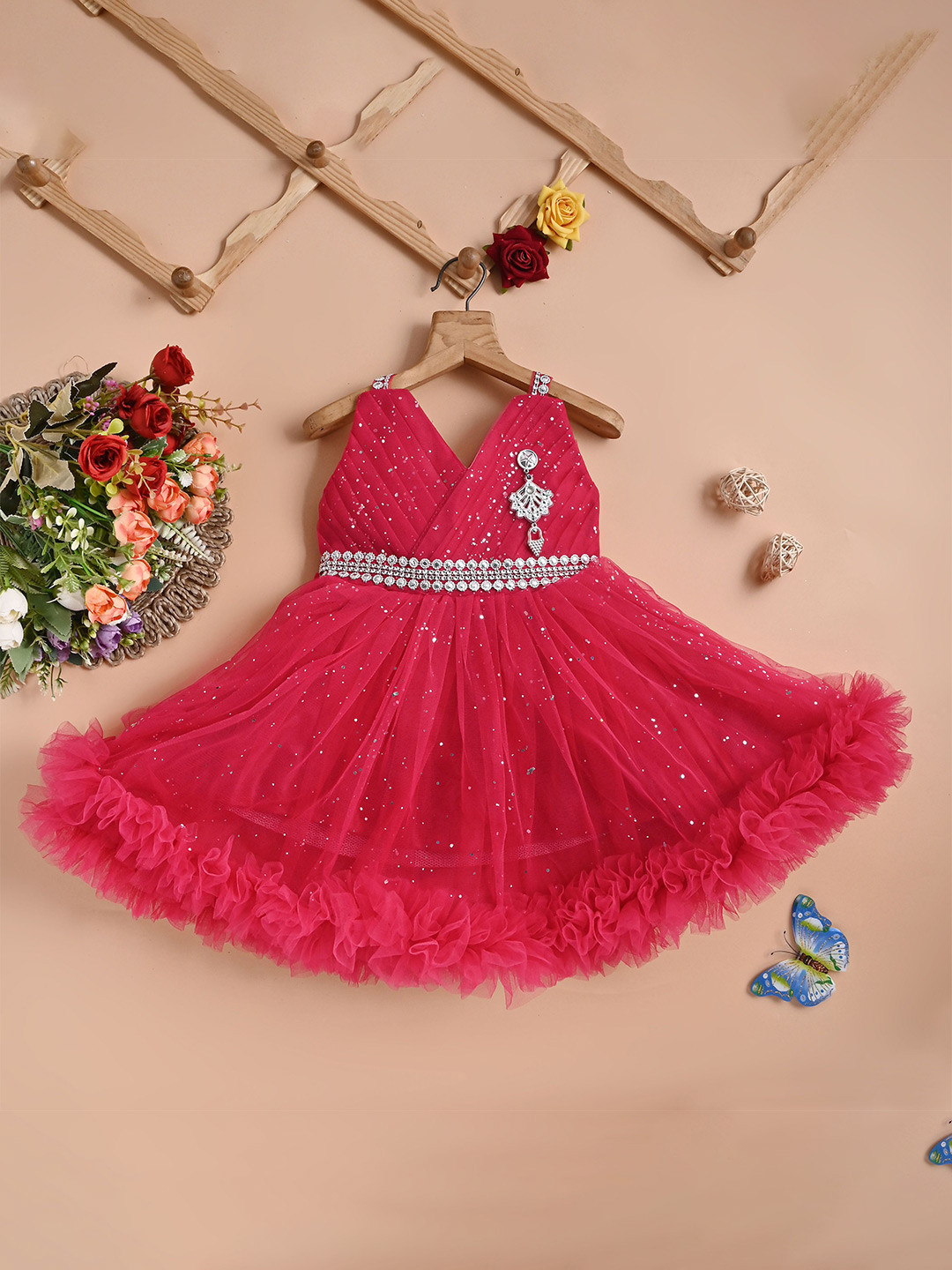 F B EMPIRE Girls Net Fit & Flare Dress