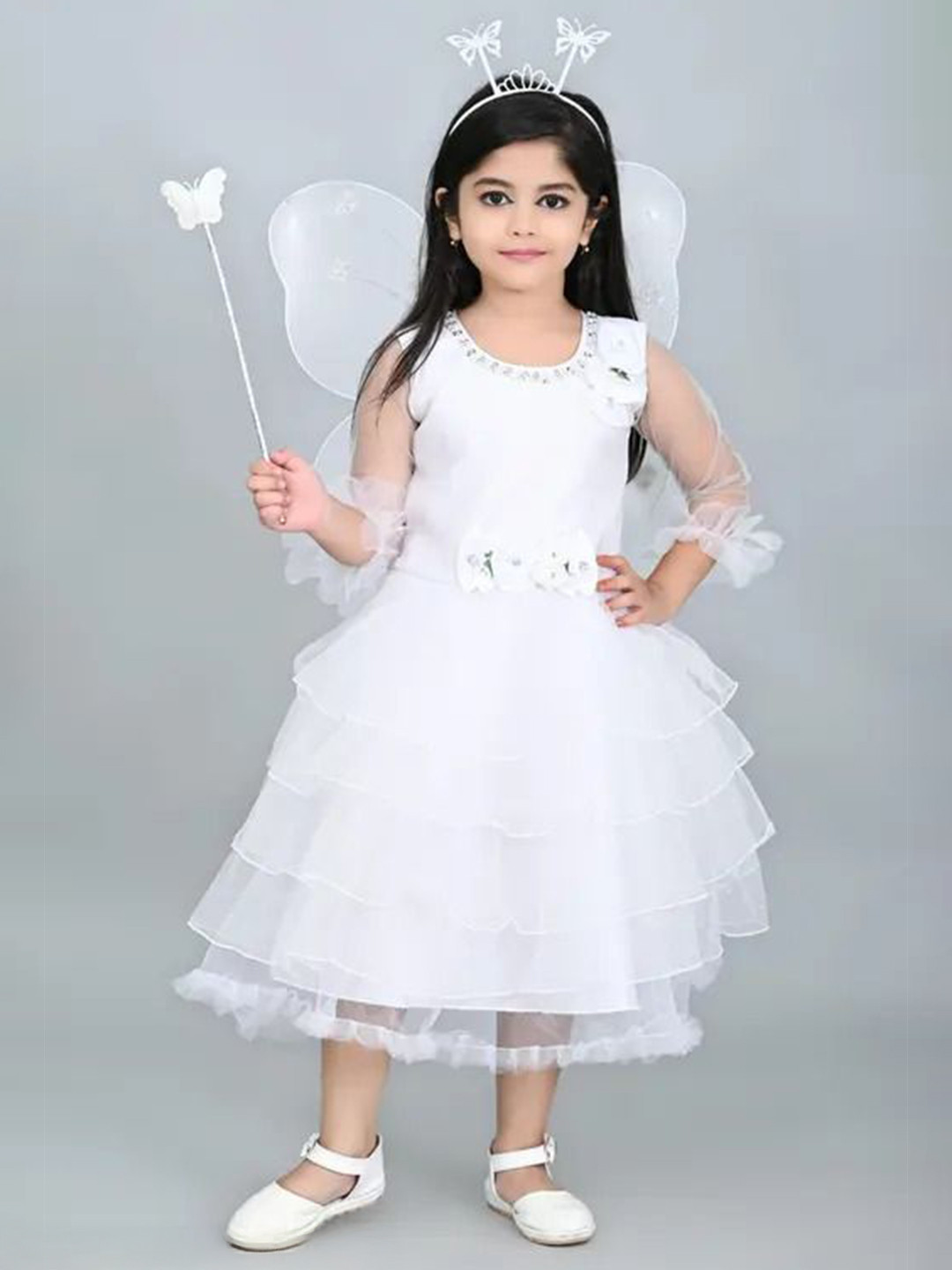 Samjho Fashion Girls Net Fit & Flare Round Neck Dress