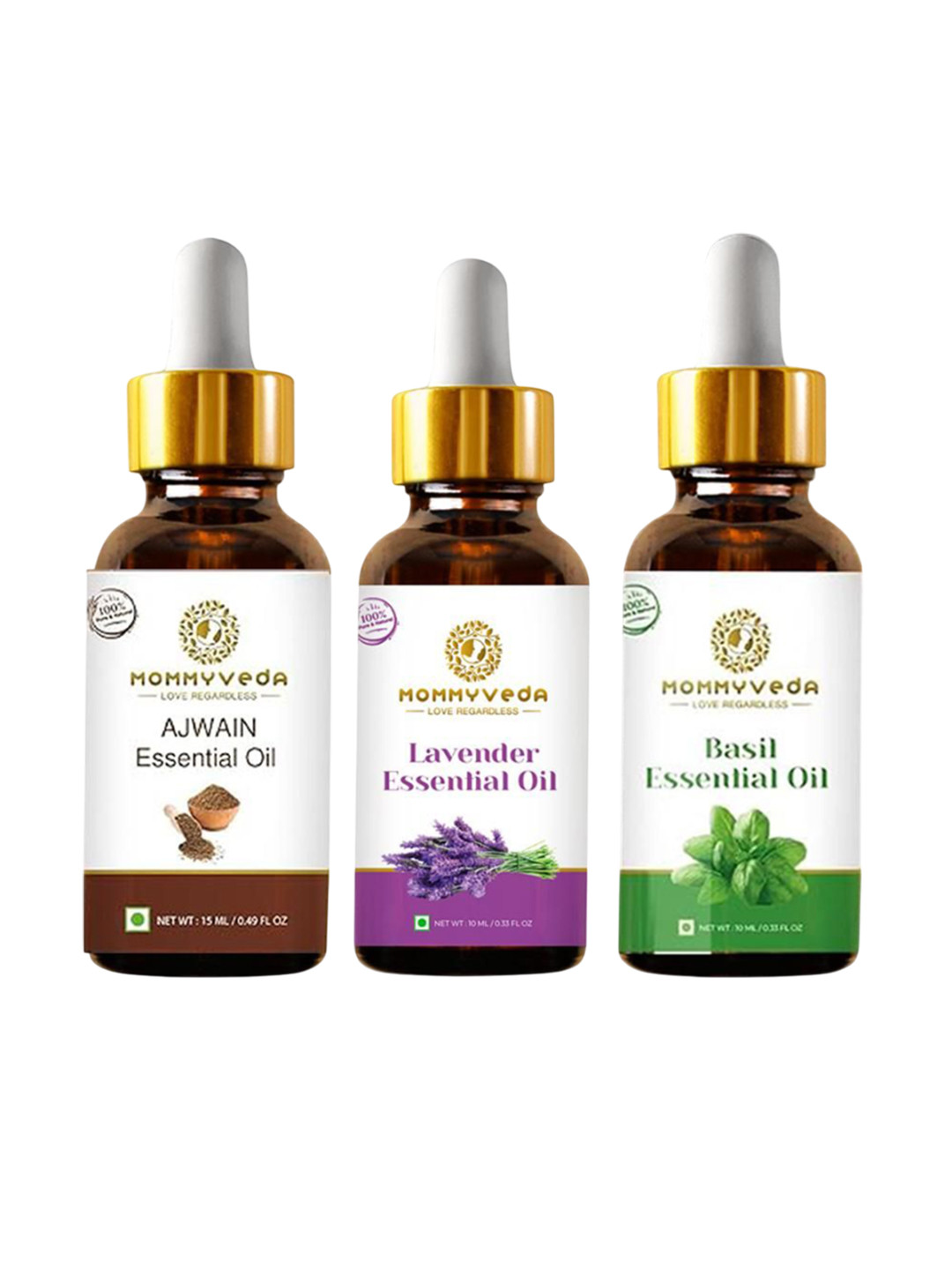 Mommyveda Set Of 3 Ajwain Lavender & Basil Essential Oil - 10 ml Each