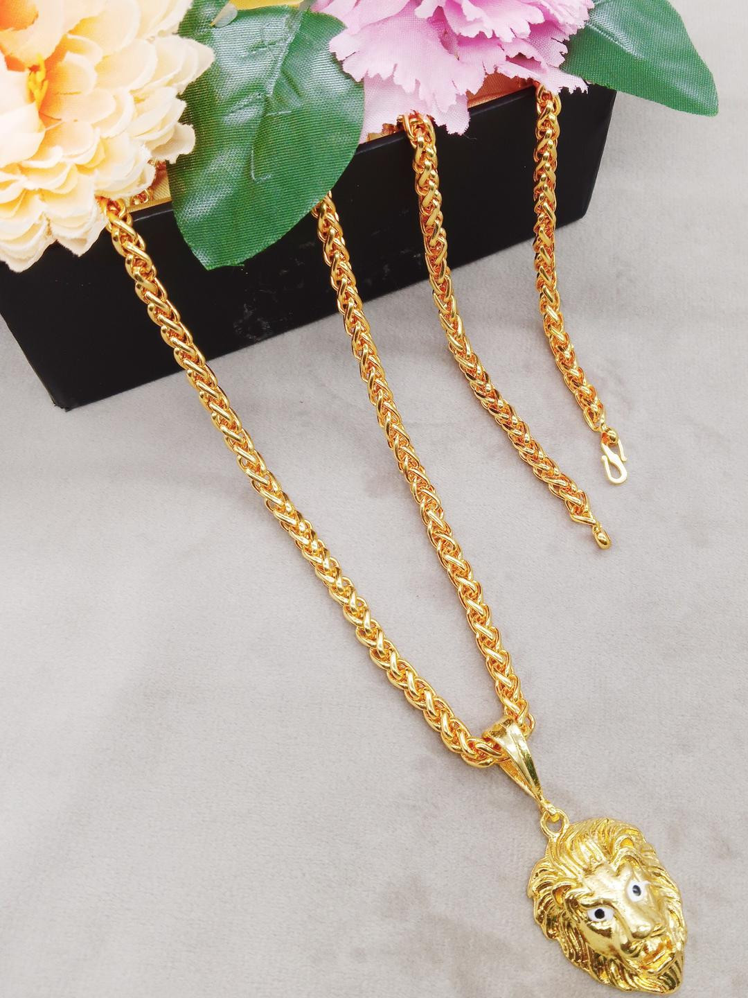 SHANKHRAJ MALL Gold-Plated Oval Pendants with Chains