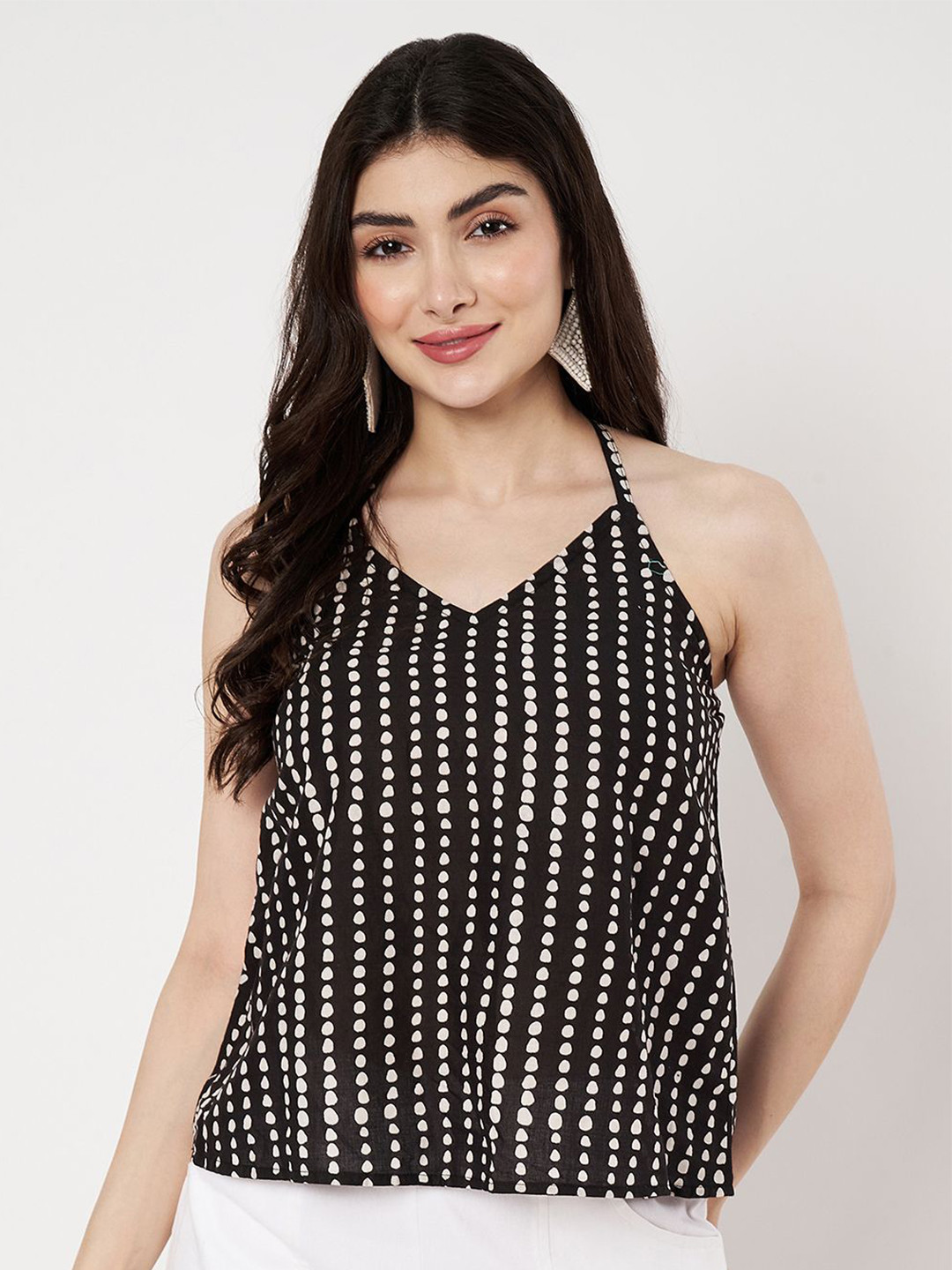 9rasa Women Tribal Printed Halter Neck Cotton Boxy Top