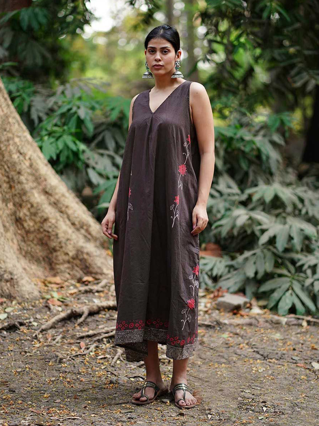 Chidiyaa Whistling Woods Block Printed Cotton A-Line Maxi Dress
