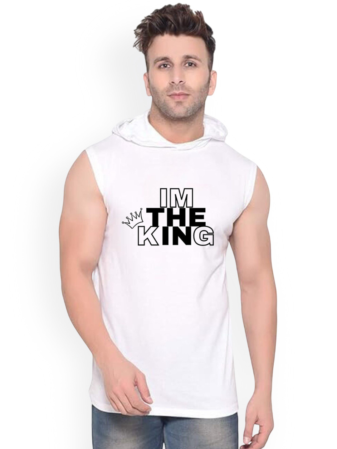 FABSTIEVE IM The King Printed Hooded Cotton Neck Gym Vest