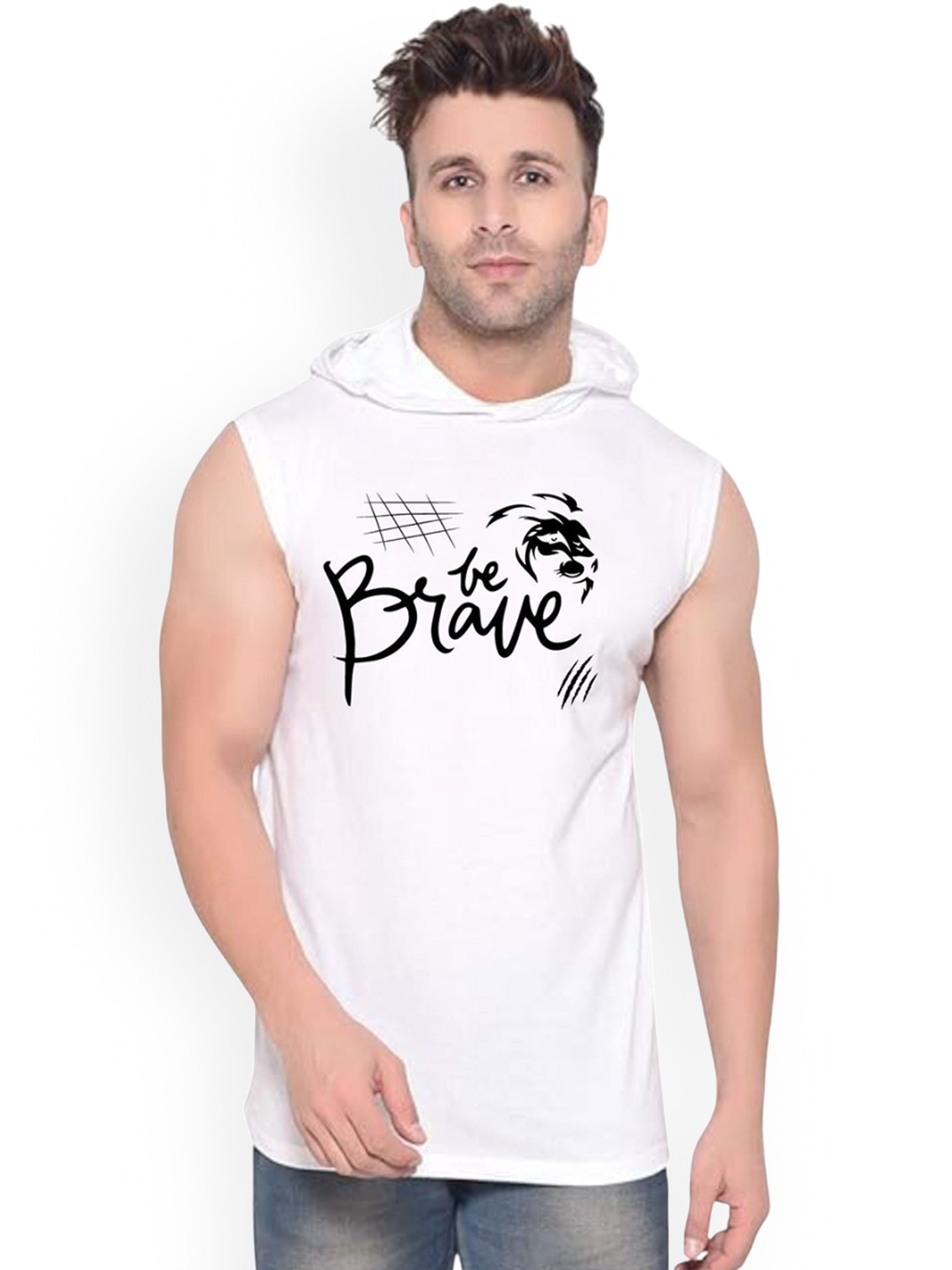 FABSTIEVE Men Printed Hooded Neck Gym Vest - GYM_Vest_print-130_GYM_Vest M