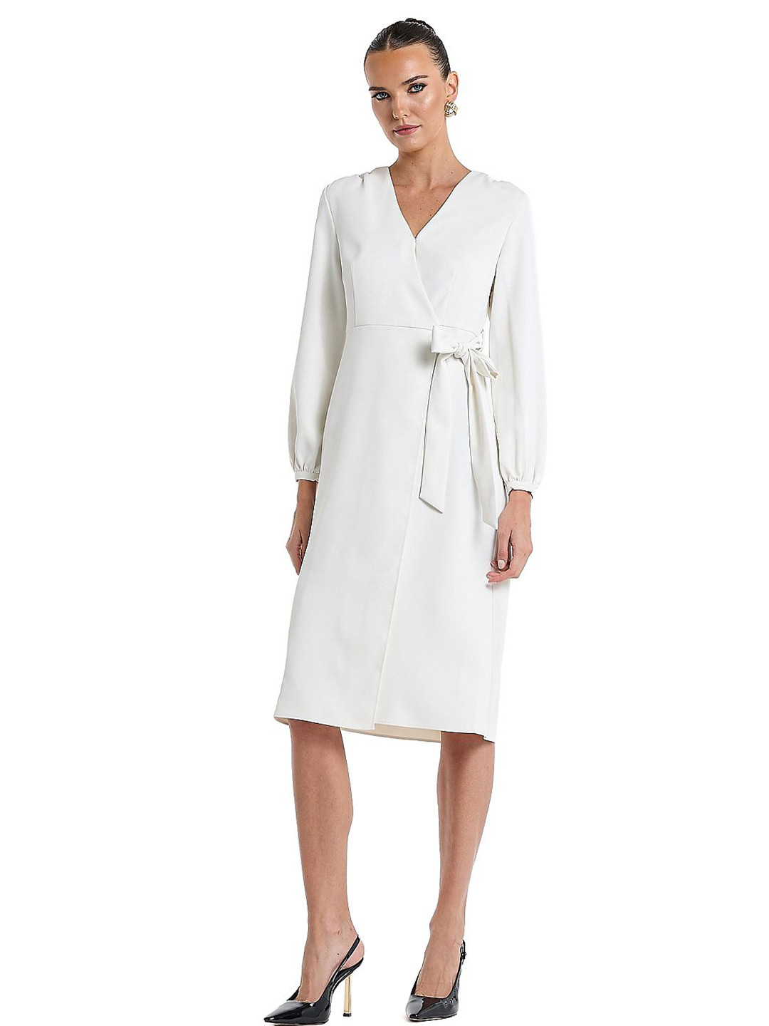 BCBG V-Neck Formal Wrap Midi Dress