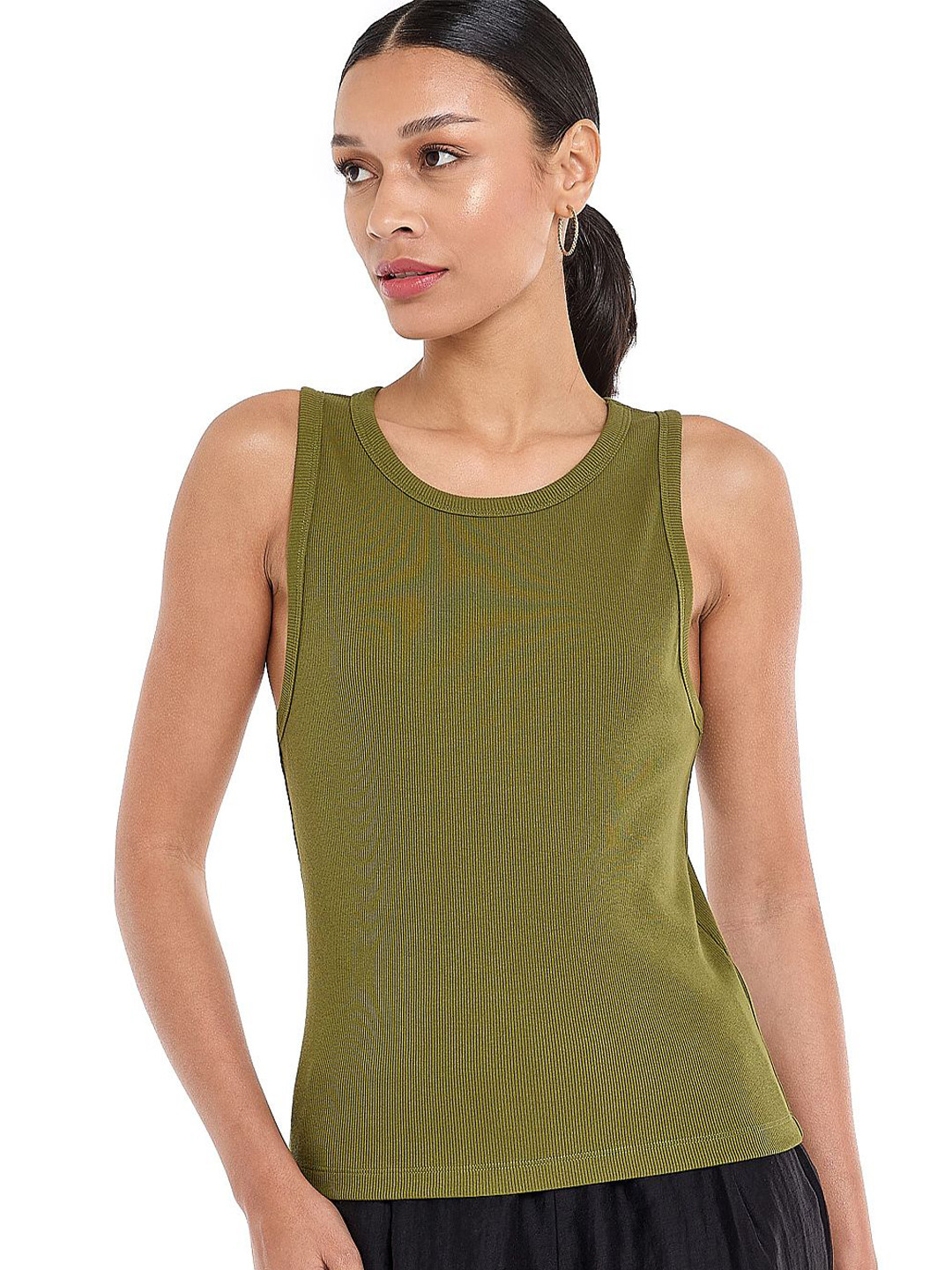 BCBG Self Design Scoop Neck Pure Cotton Tank Top