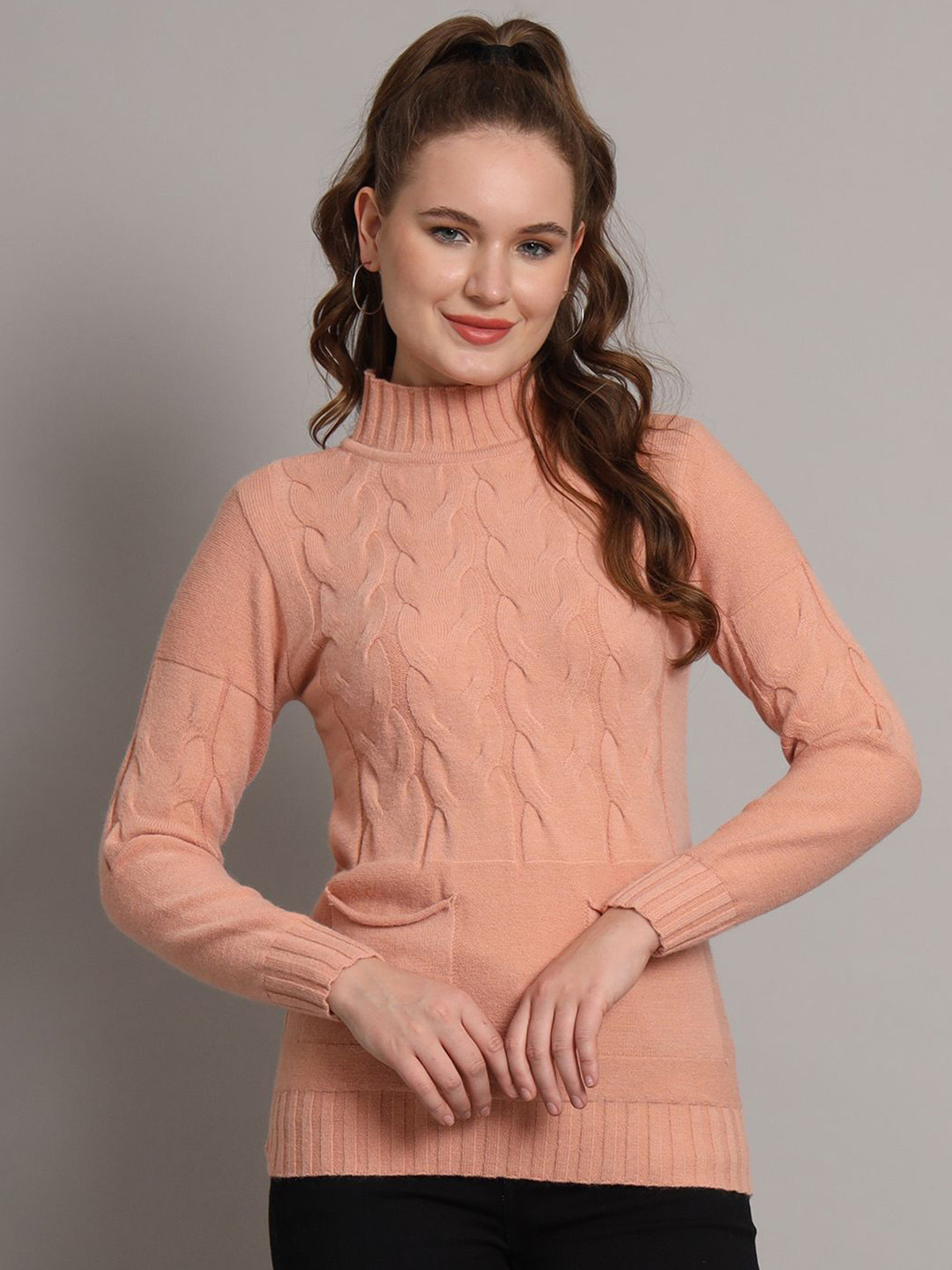 MODKLINE WITH MK Women Self Design Cable Knit Woollen Pullover