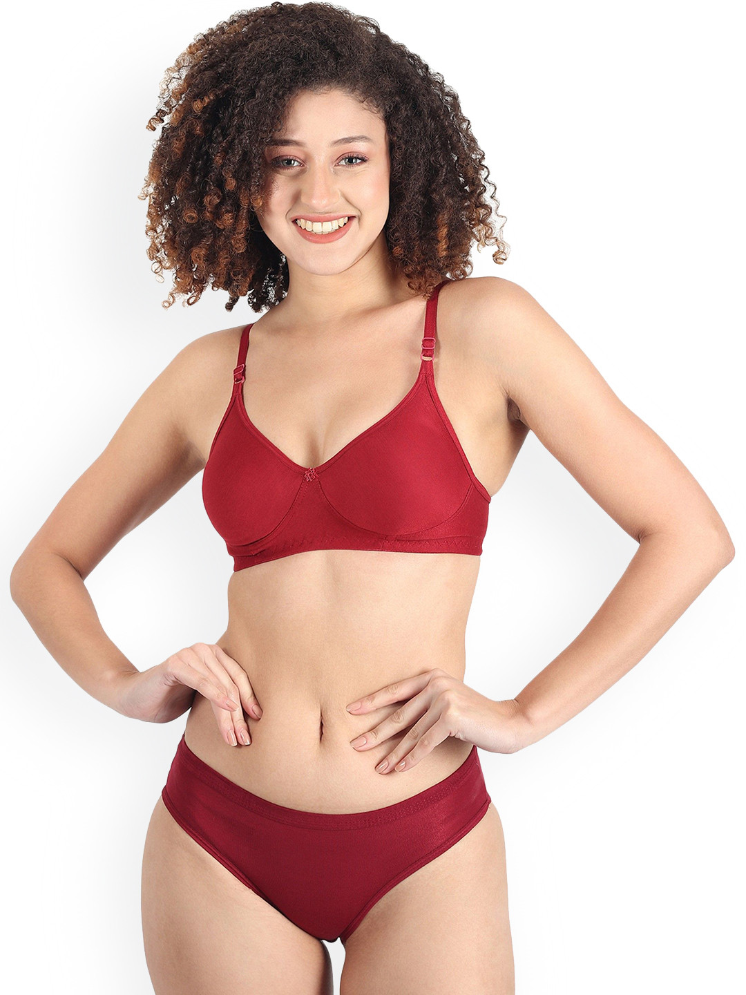 DHANDAI FASHION Non-Wired Non-Padded Full-Coverage Lingerie Set Ishika Set-Maroon (M-2-1
