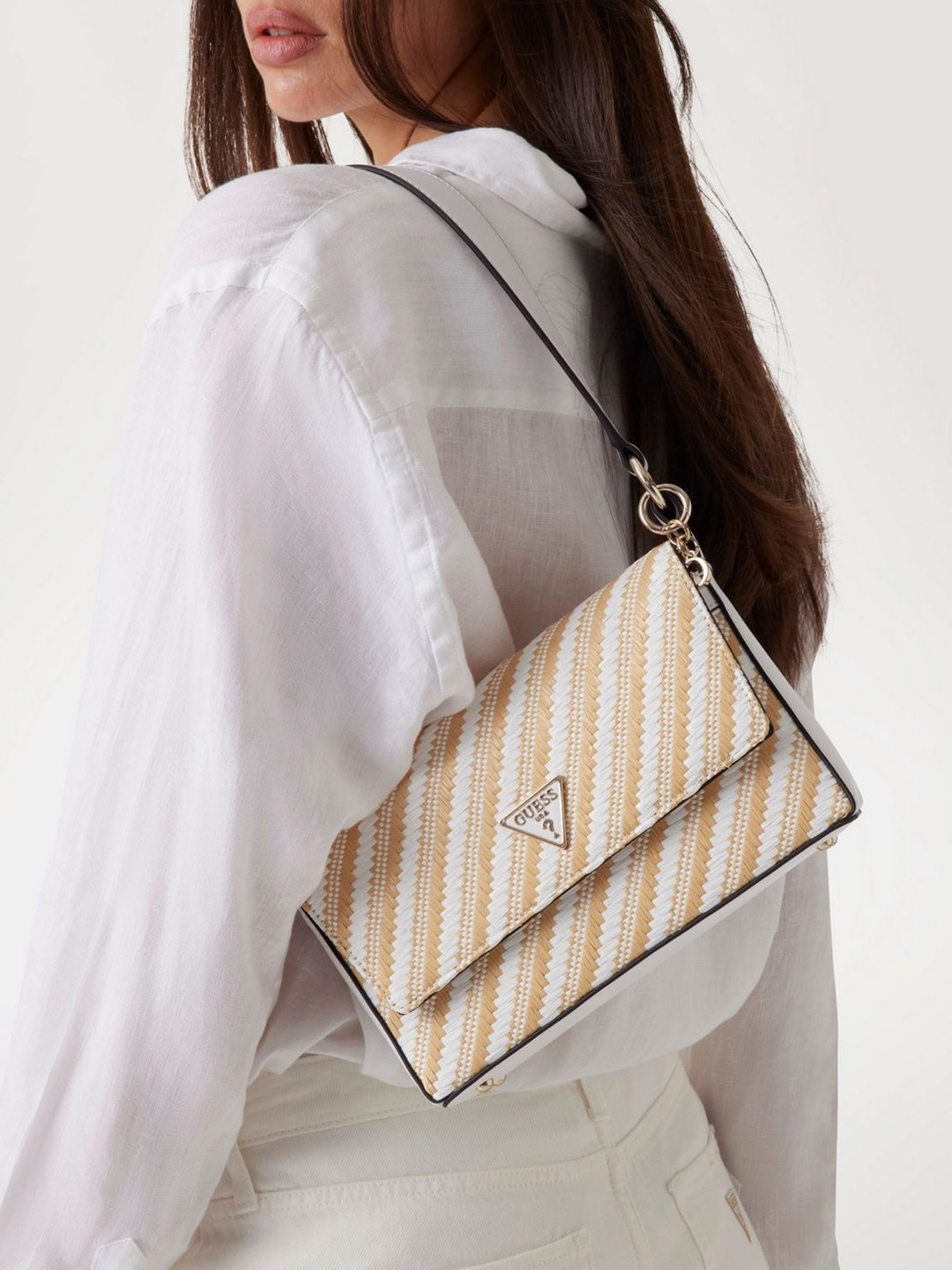 GUESS Textured Non-Detachable Sling Strap Structured Shoulder Bag