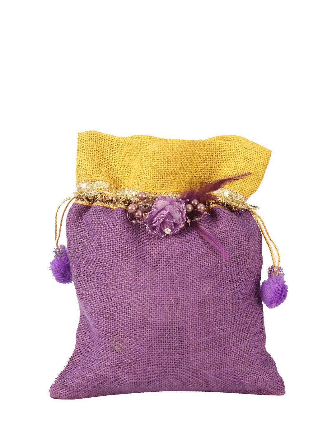 Exotic India Embroidered Embellishments & Patchwork Jute Potli Clutch