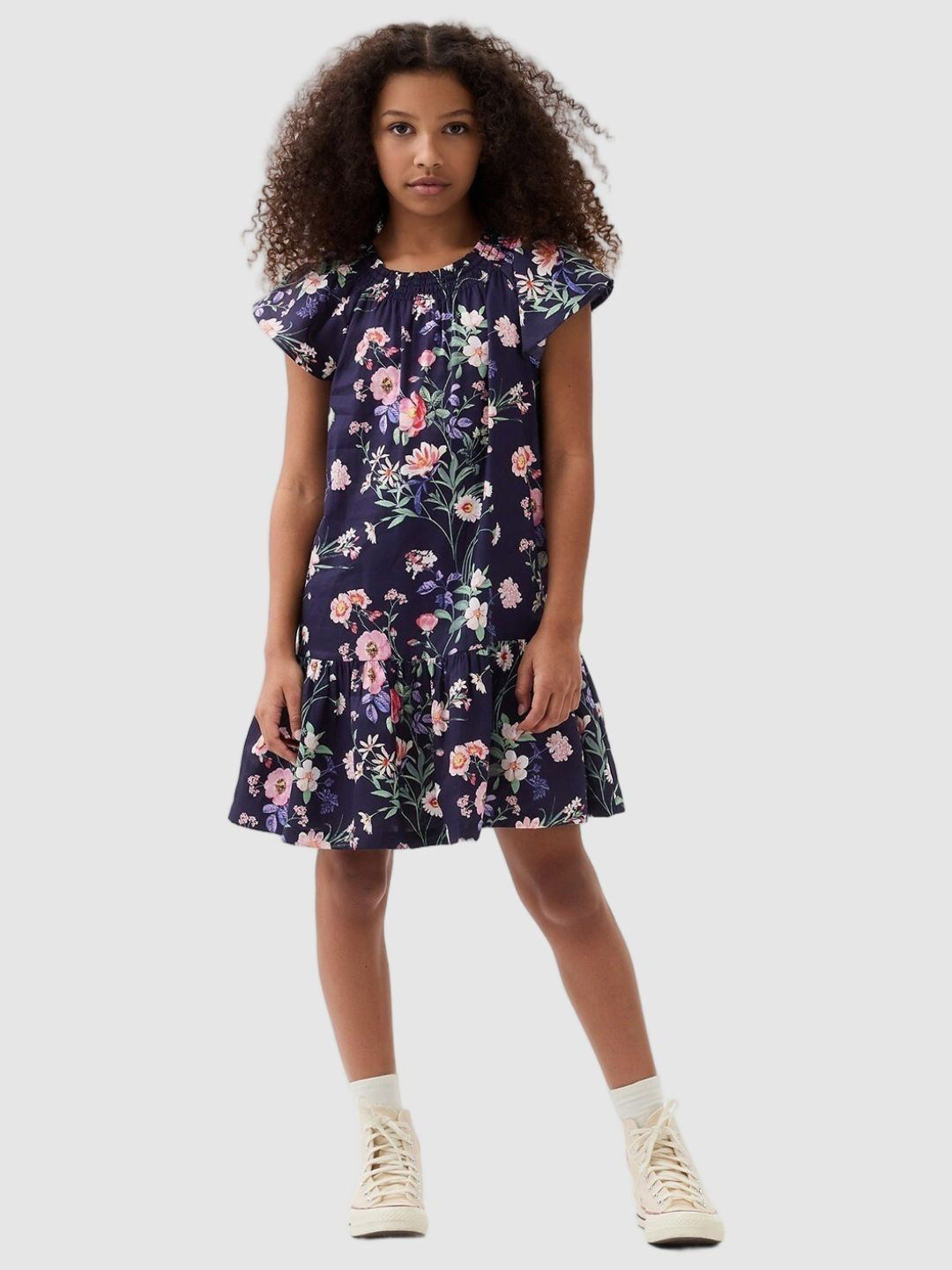 GAP Girls Floral Print Cotton A-Line Dress With Flutter Hem