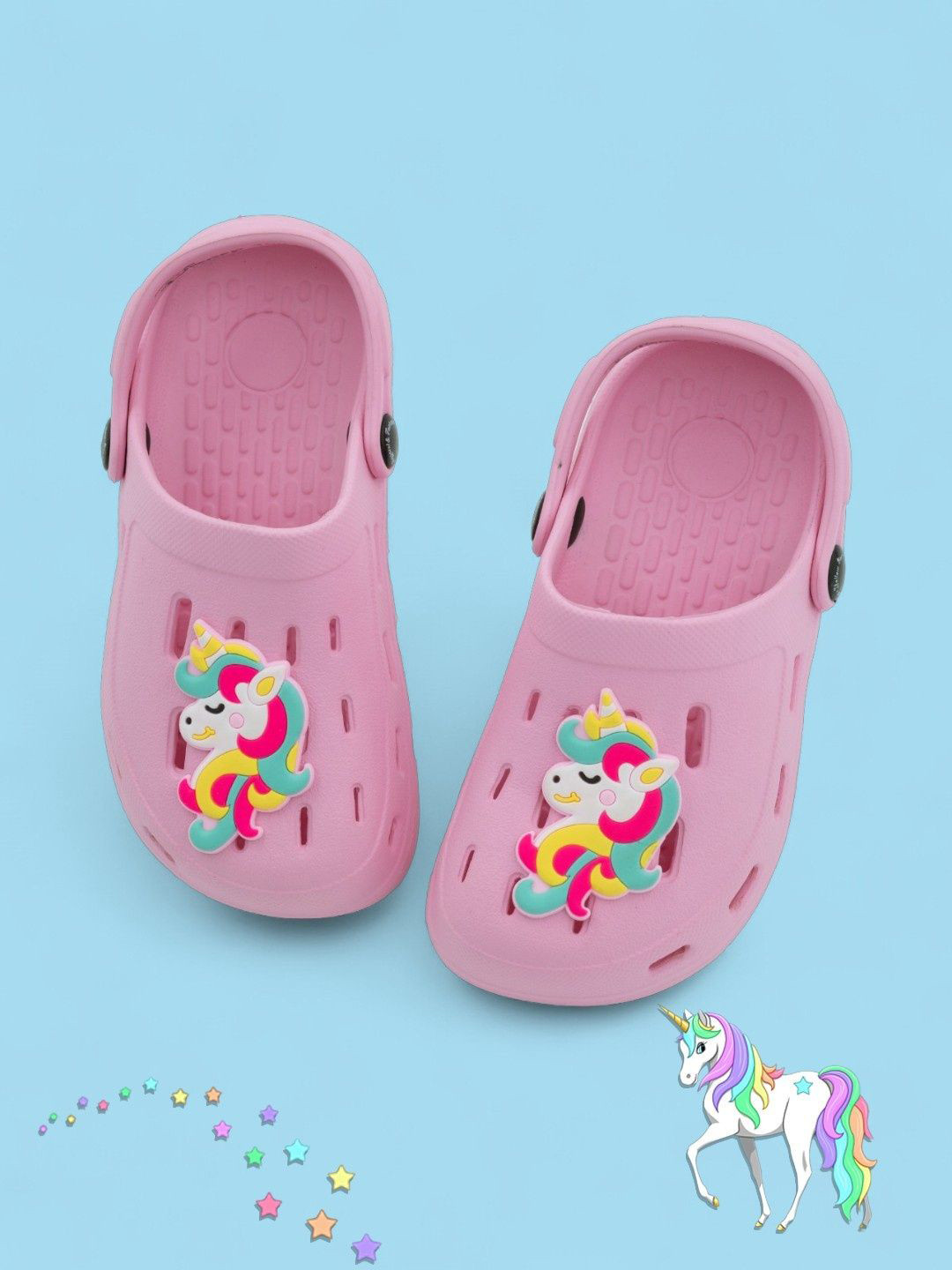 Yellow Bee Girls Self Design Unicorn Charm Clogs