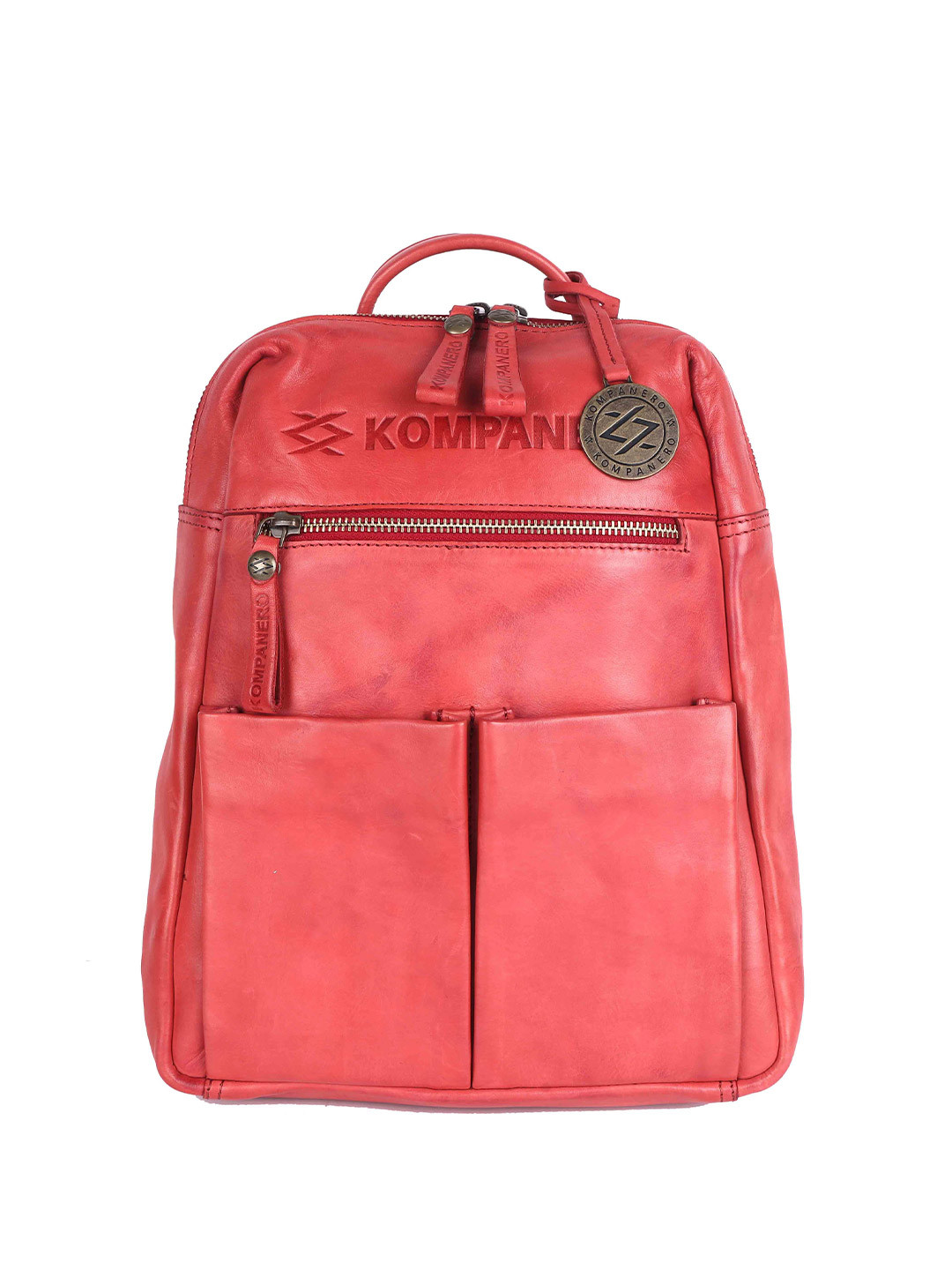 KOMPANERO Wanderlust Unisex Brand Logo Printed Leather Backpack