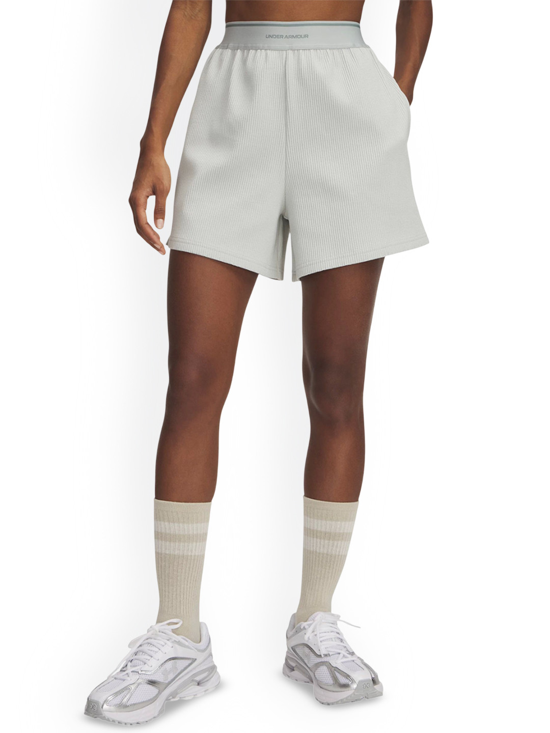 UNDER ARMOUR UA Meridian Women Striped Cotton Relaxed-Fit Rib Shorts