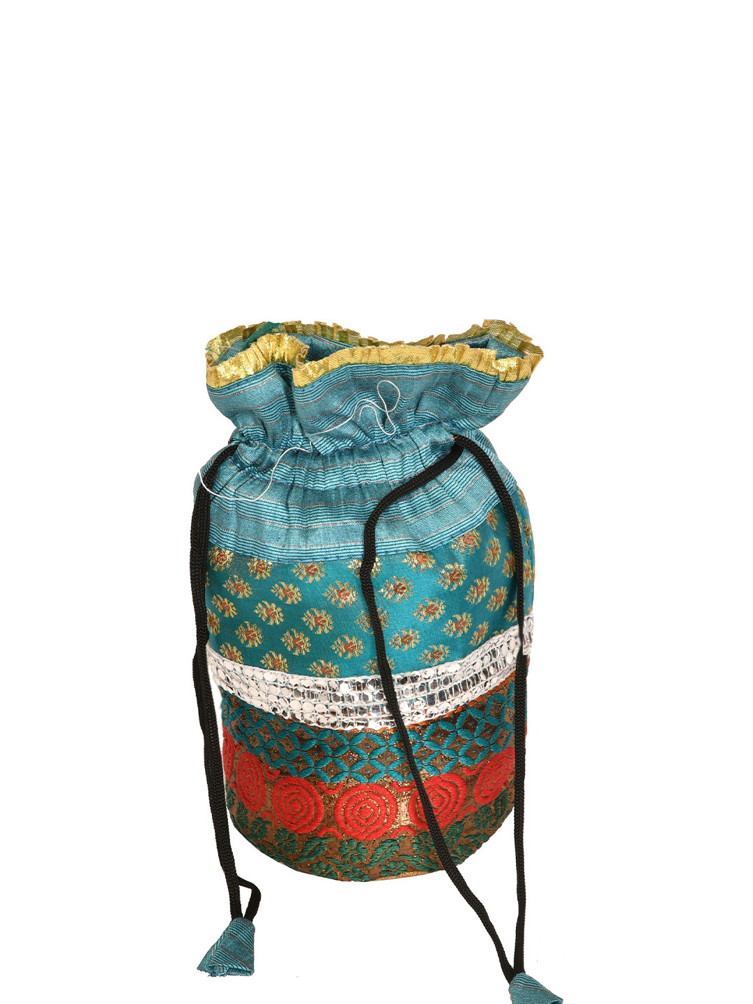 Exotic India Embroidered Silk Potli Clutch With Brocade Weave