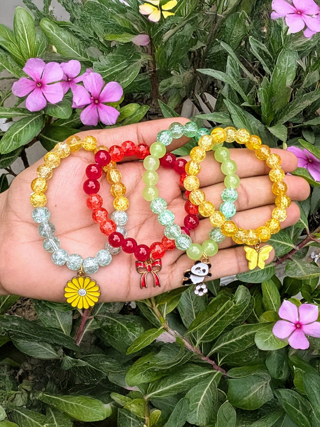 Amit Fashion Set Of 4 Artificial Beads Beaded Elasticated Bracelets