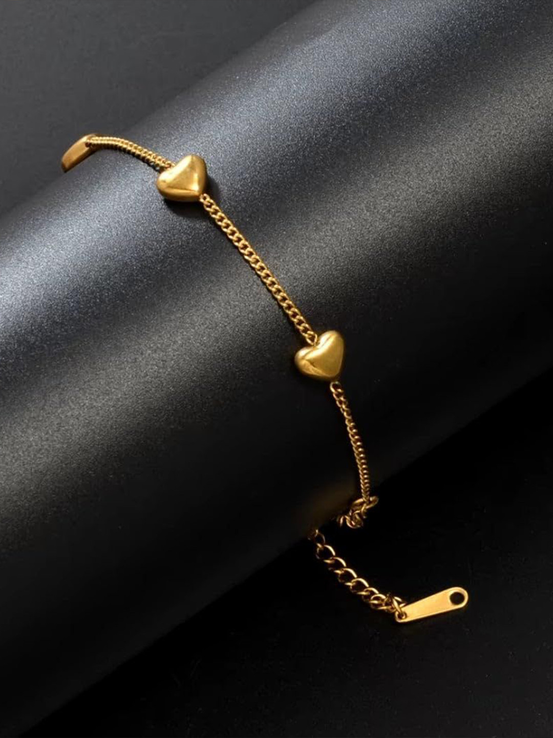 Myjewel Heart themed Stainless Steel Gold Plated Link Bracelet