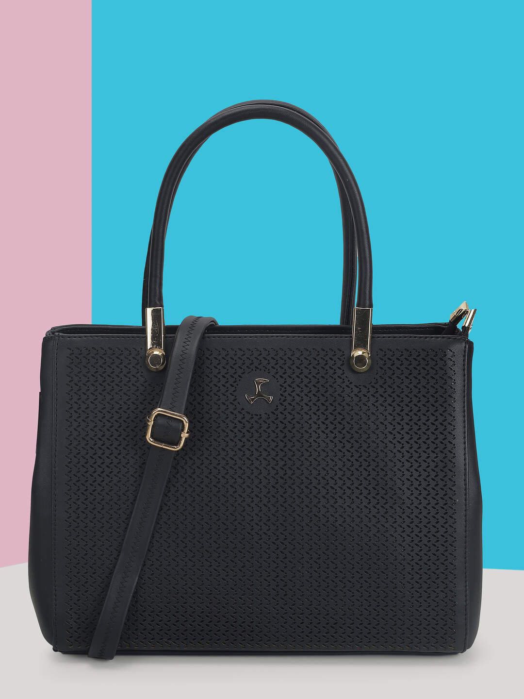 Mochi Textured PU Structured Handheld Bag With Cut Work