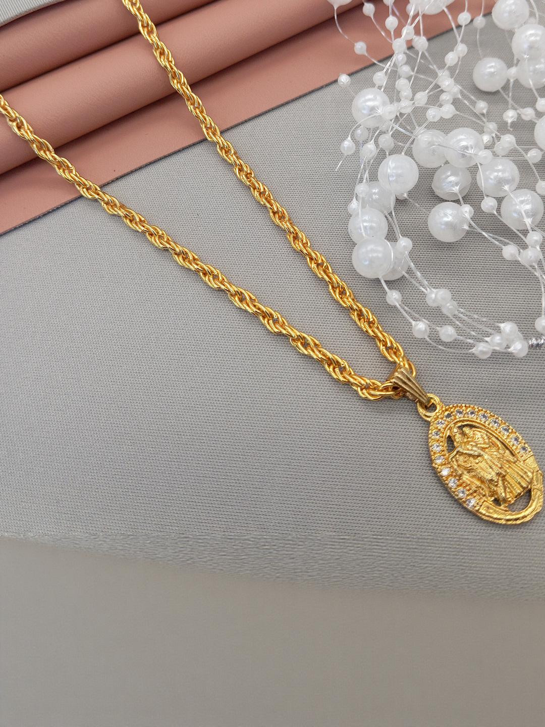 SHANKHRAJ MALL Gold-Plated Oval Pendants with Chains