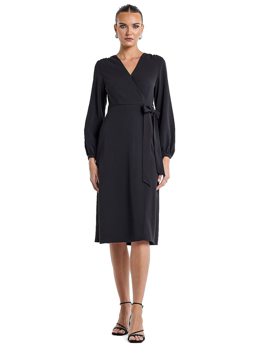 BCBG V-Neck Formal Wrap Midi Dress