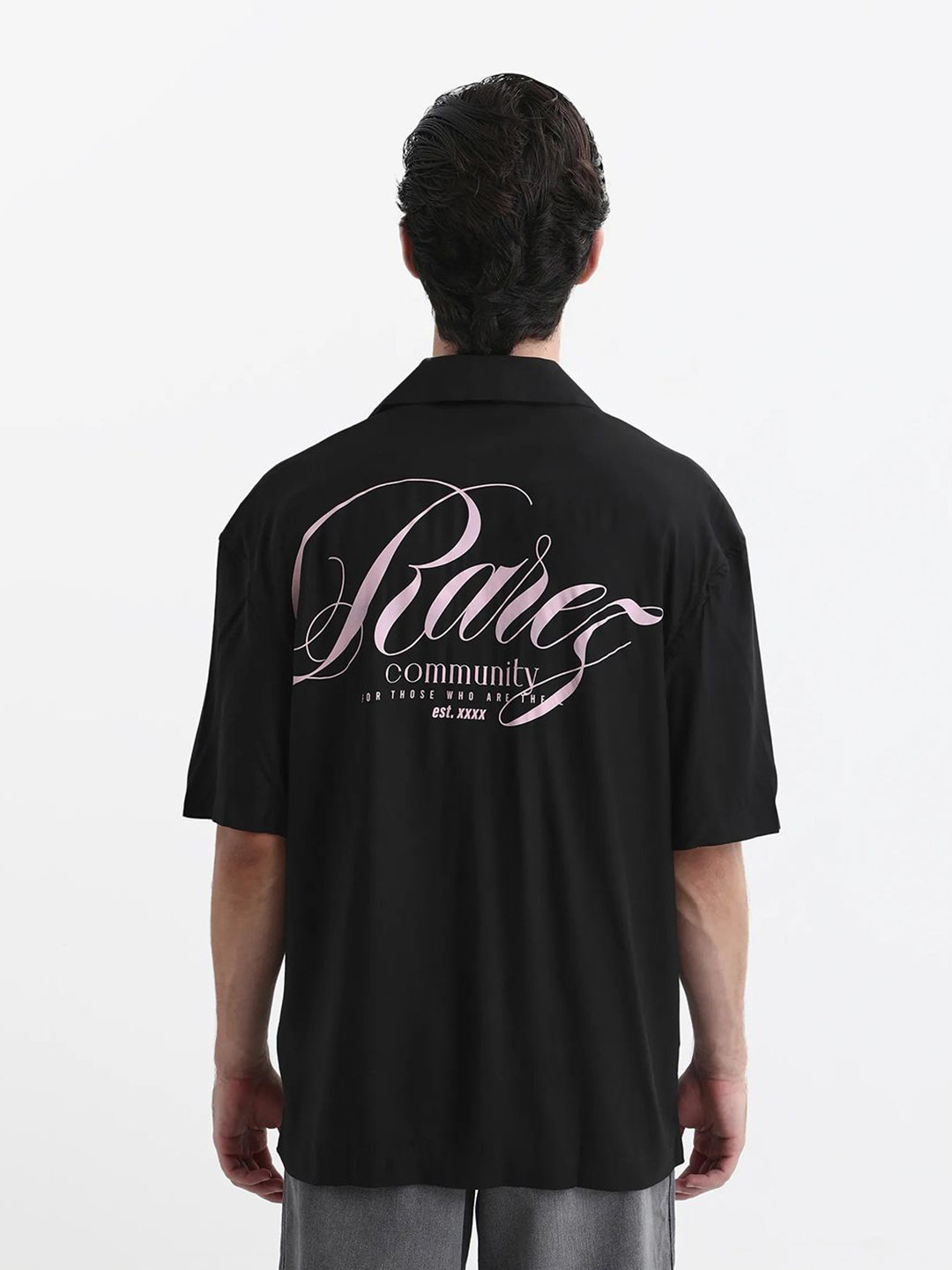 RARE RABBIT Typography Printed Spread Collar Comfort Boxy Shirt
