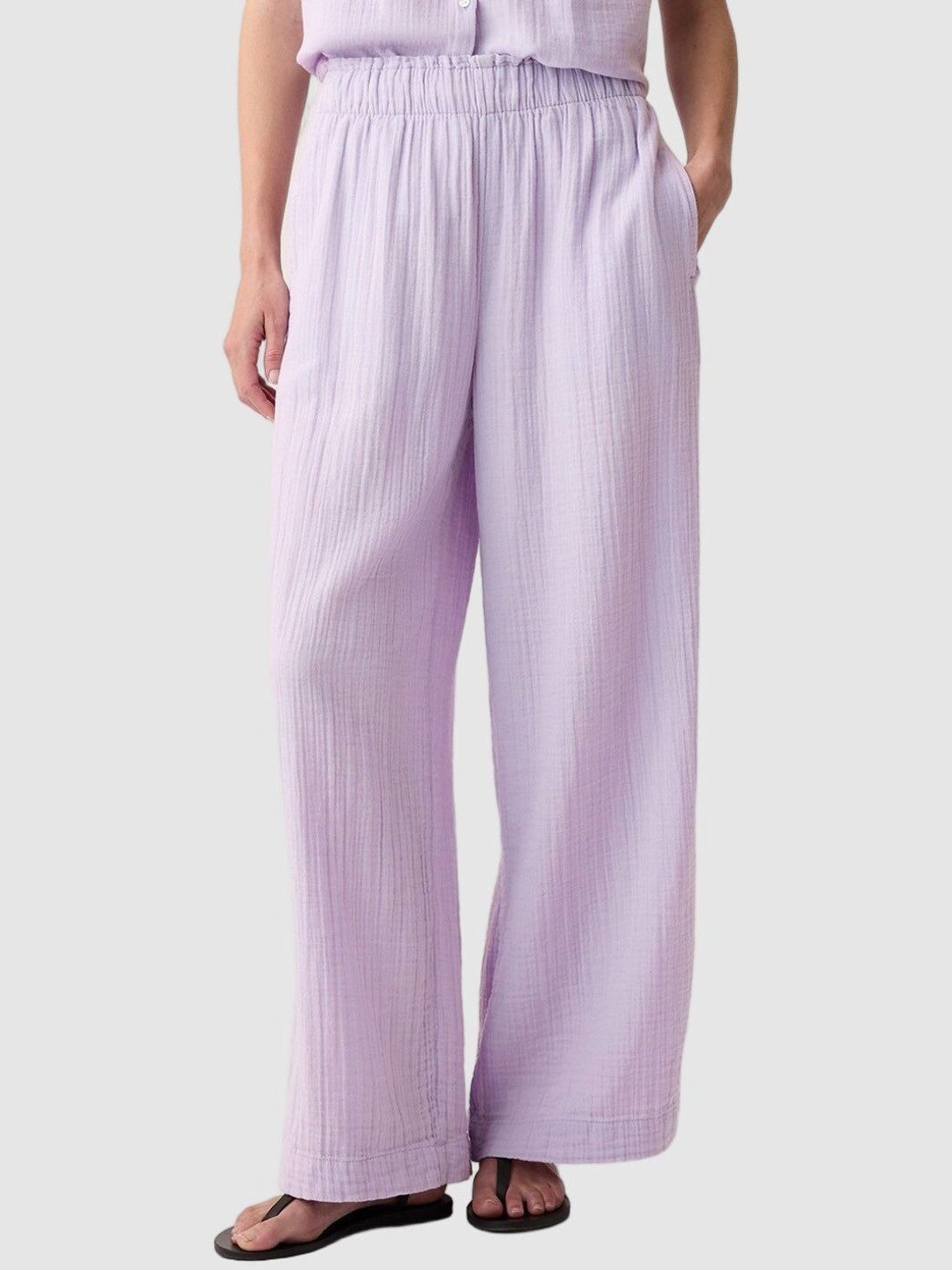 GAP Women Self Design Mid Rise Crinkle Gauze Cotton Wide-Leg Trousers