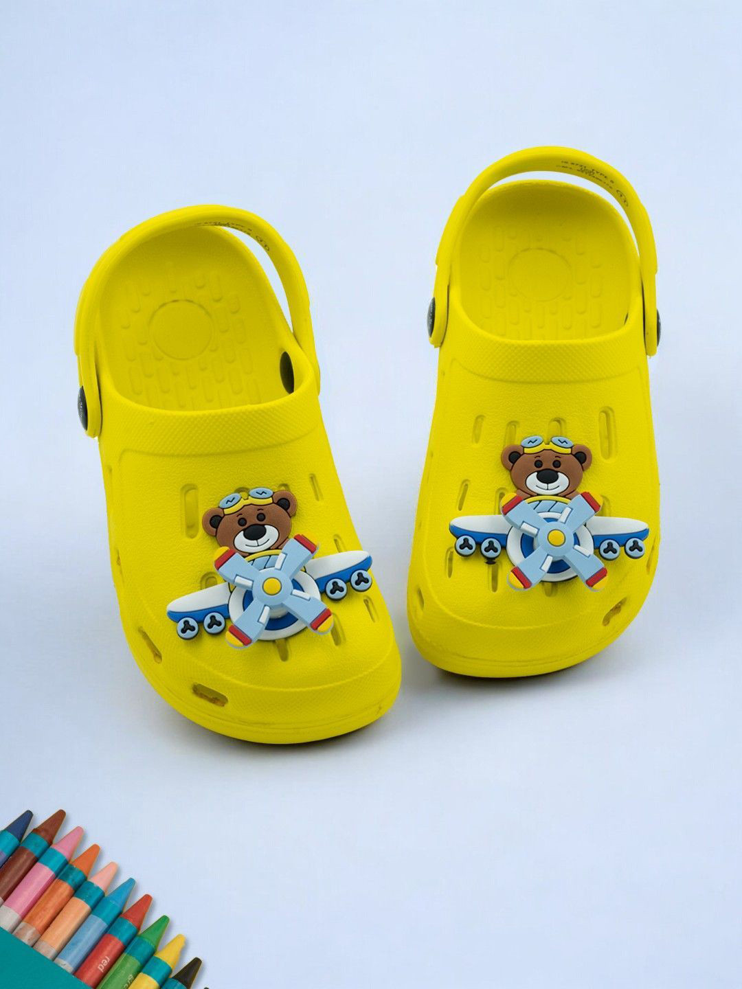 Yellow Bee Boy Bear Pilot Rotating Charm Clogs