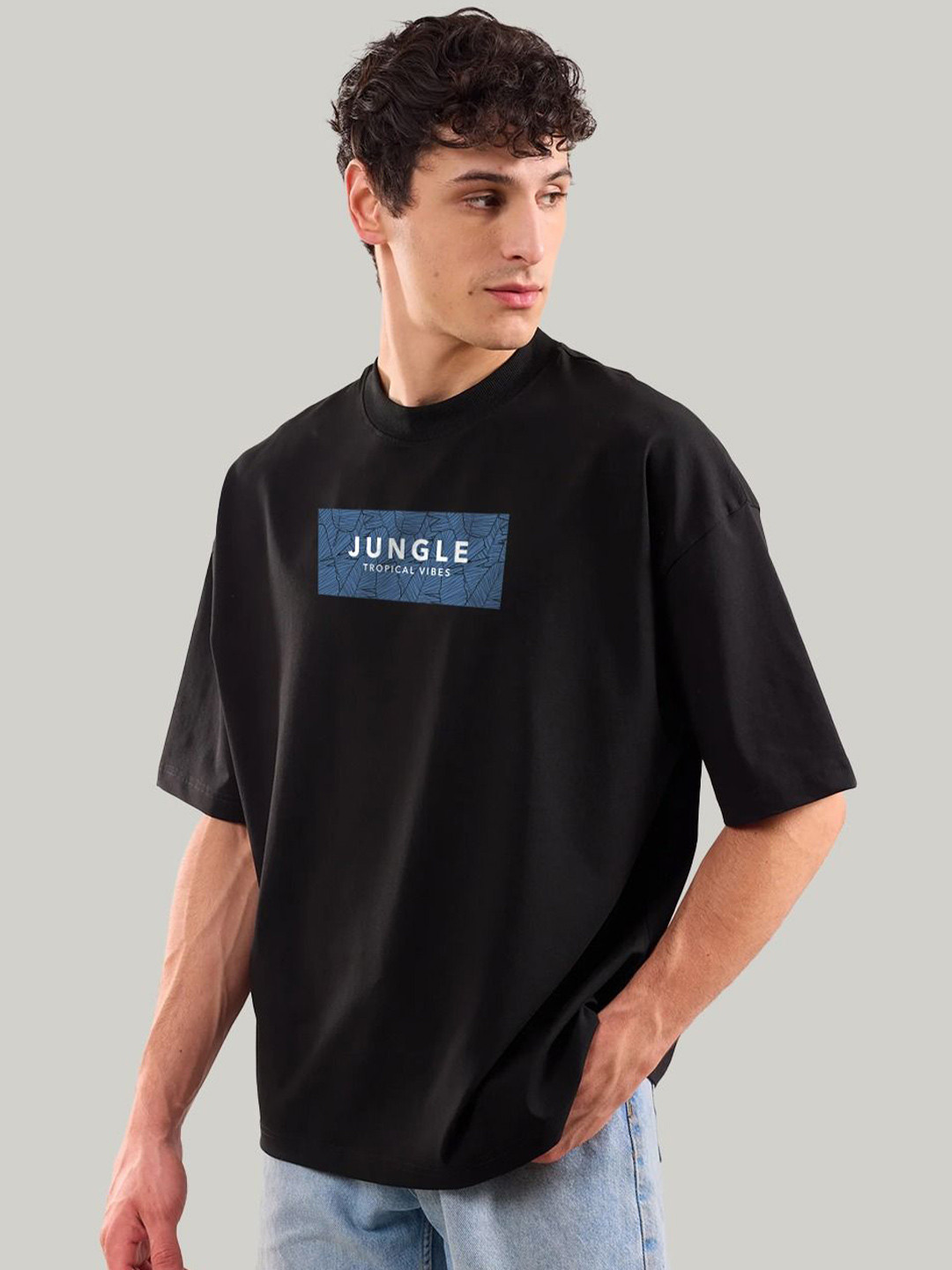 Crazymonk Jungle Vibes Printed Oversized Cotton T-shirt