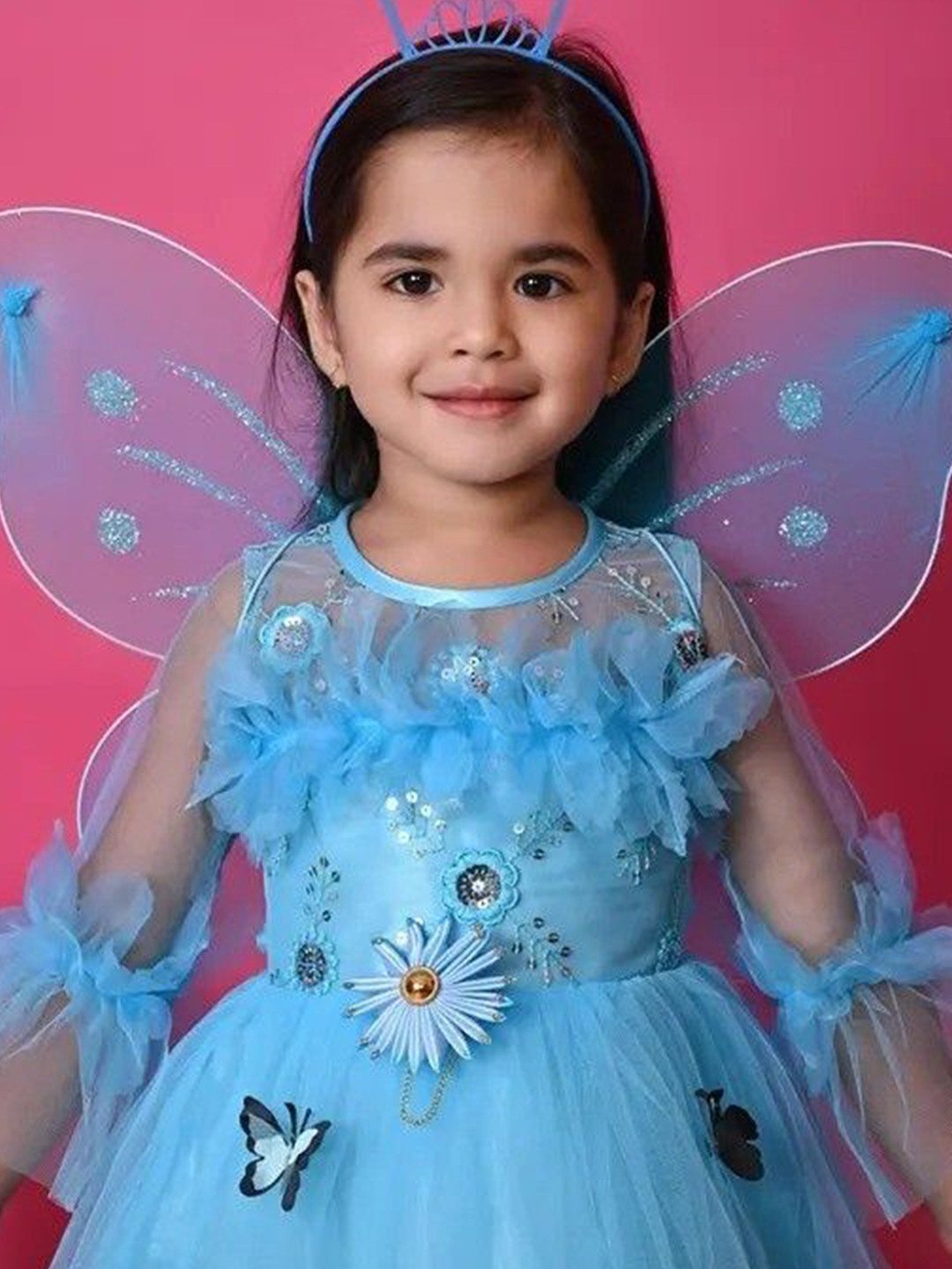 VILLATA FASHION Girls Floral Embellished Applique Detail Fit & Flare Dress