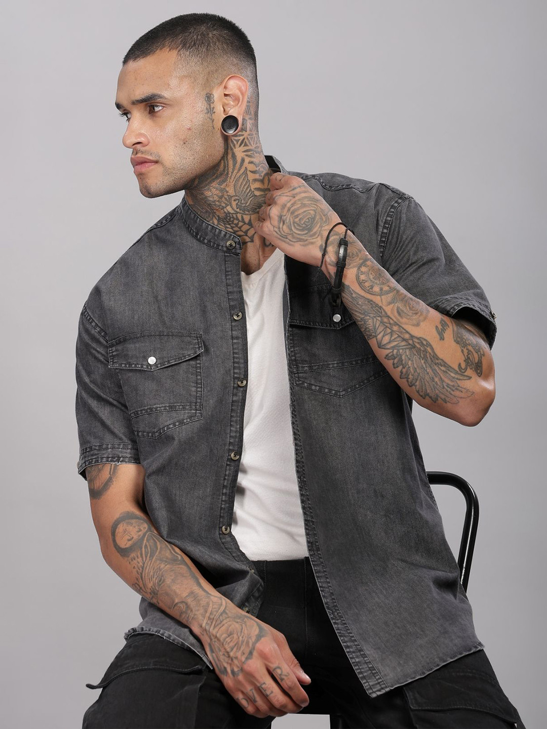 7TH LEGION Men Smart Fit Solid Band Collar Casual Shirt